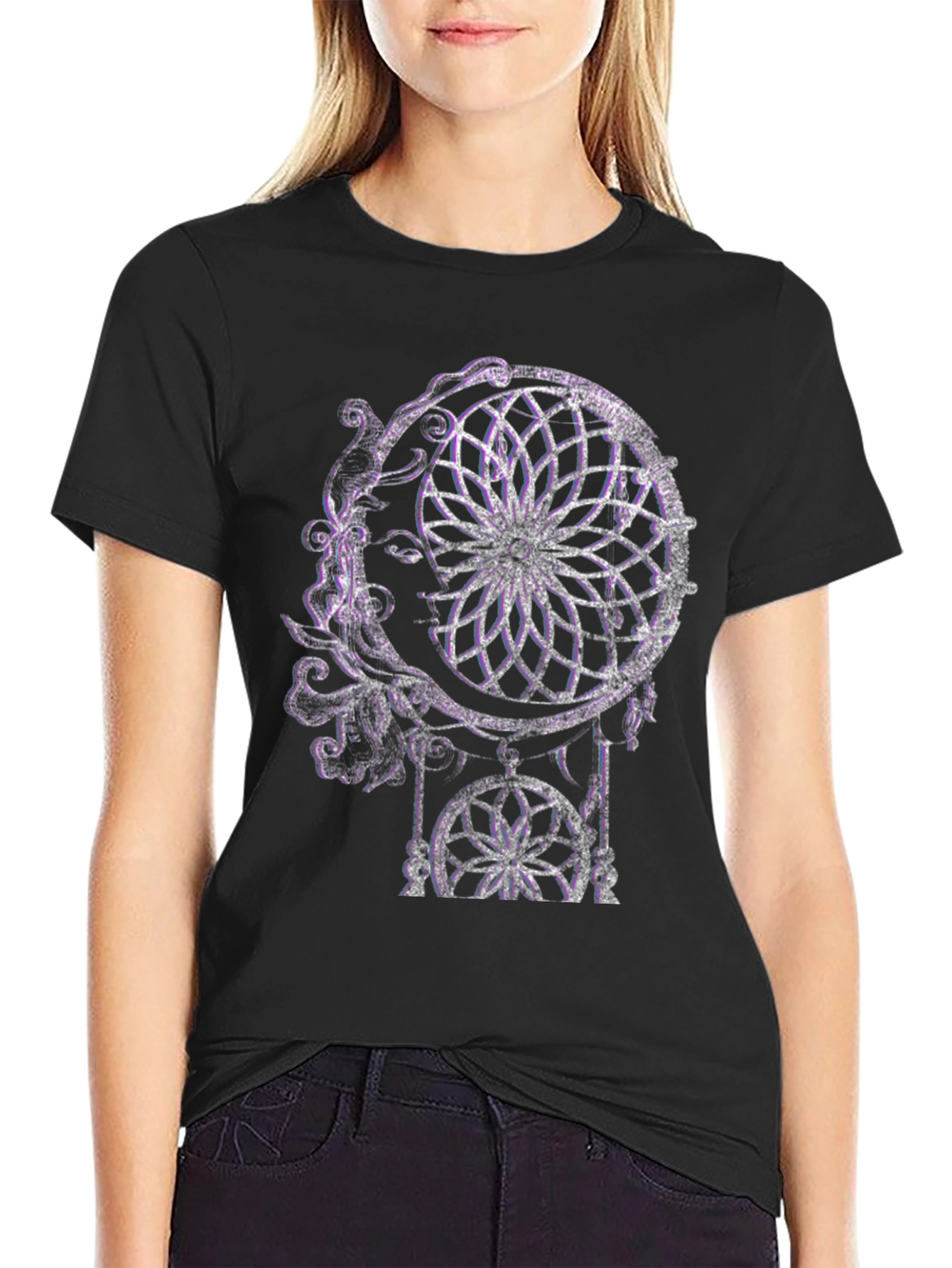 Black Dreamcatcher Graphic Tee - Black Cotton Blend view 2