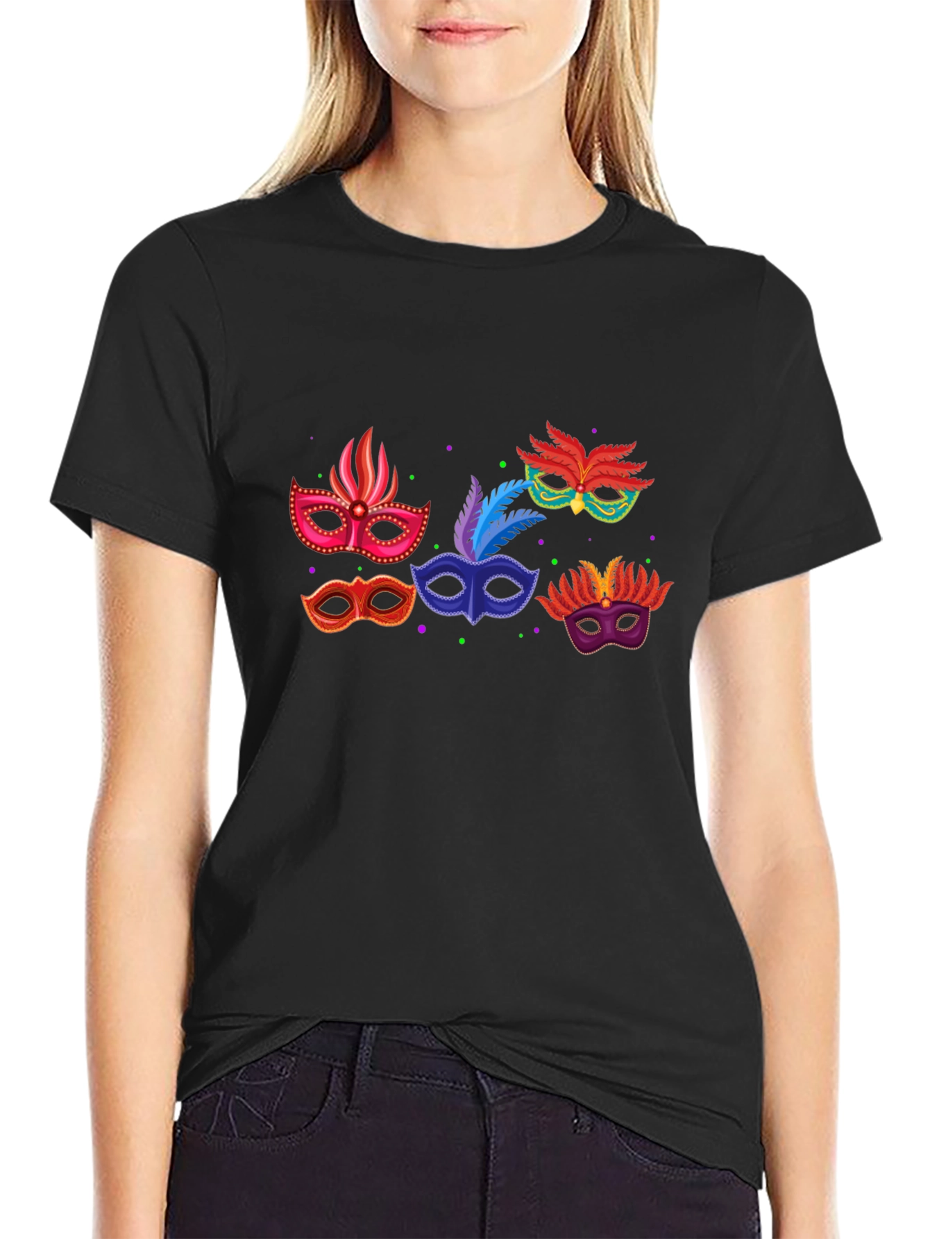 Mardi Gras Mask Graphic T-Shirt - Black - 2