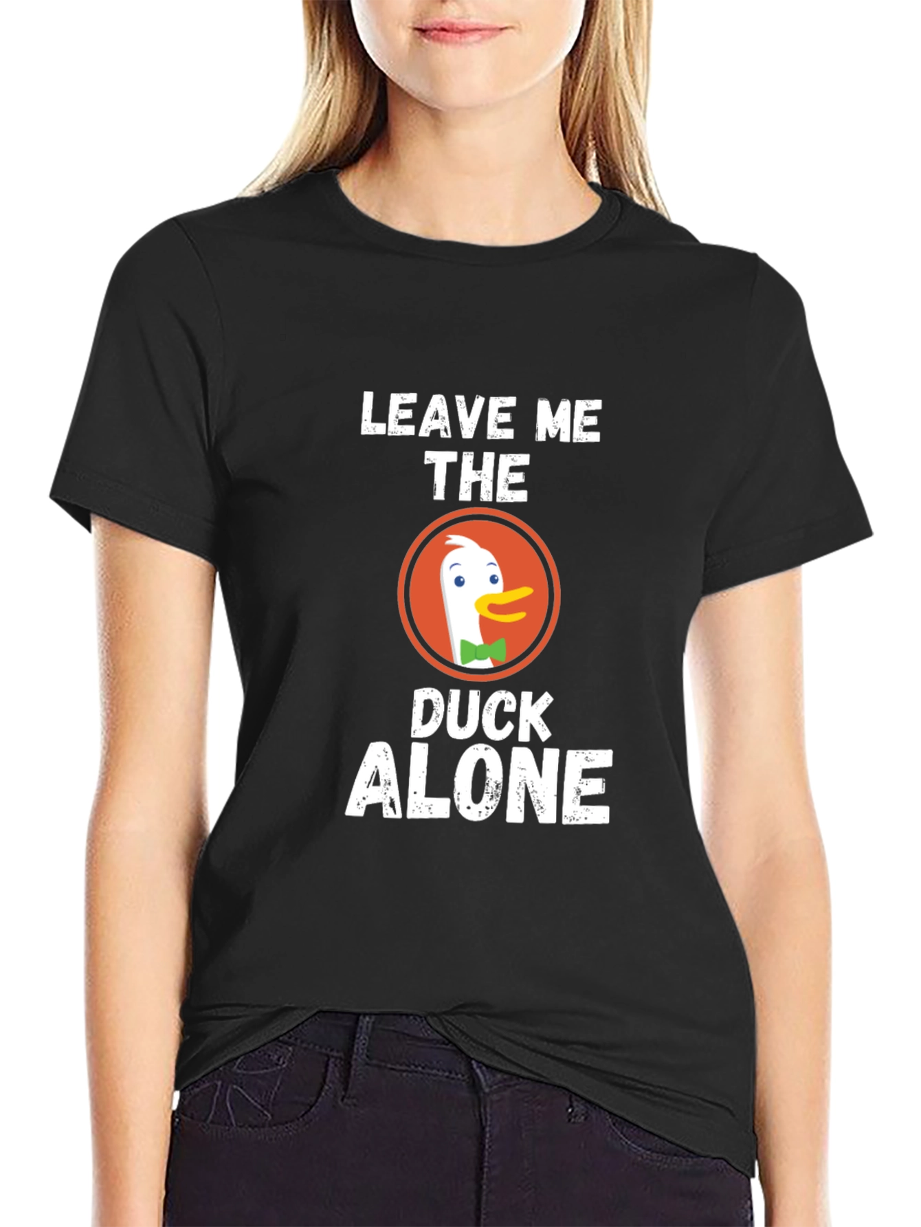 Black Leave Me The Duck Alone T-Shirt, Funny Duck Tee view 2