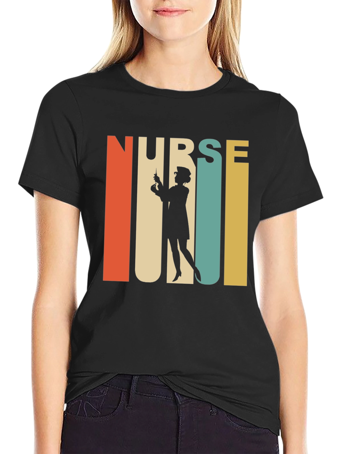 Black Retro Nurse Graphic T-Shirt - Vintage Style Tee view 2
