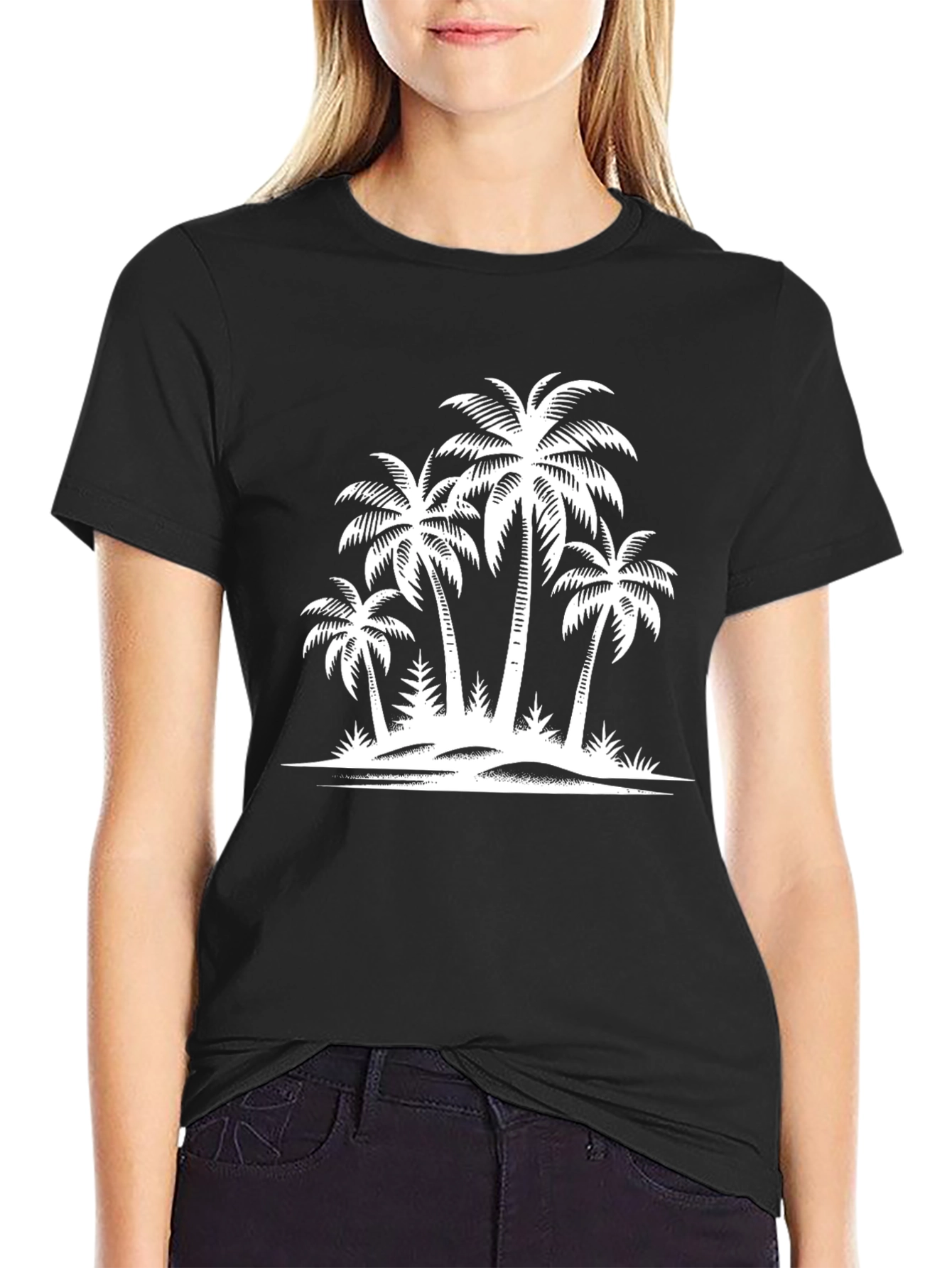 Black Tropical Island Palm Tree Graphic Tee view 2