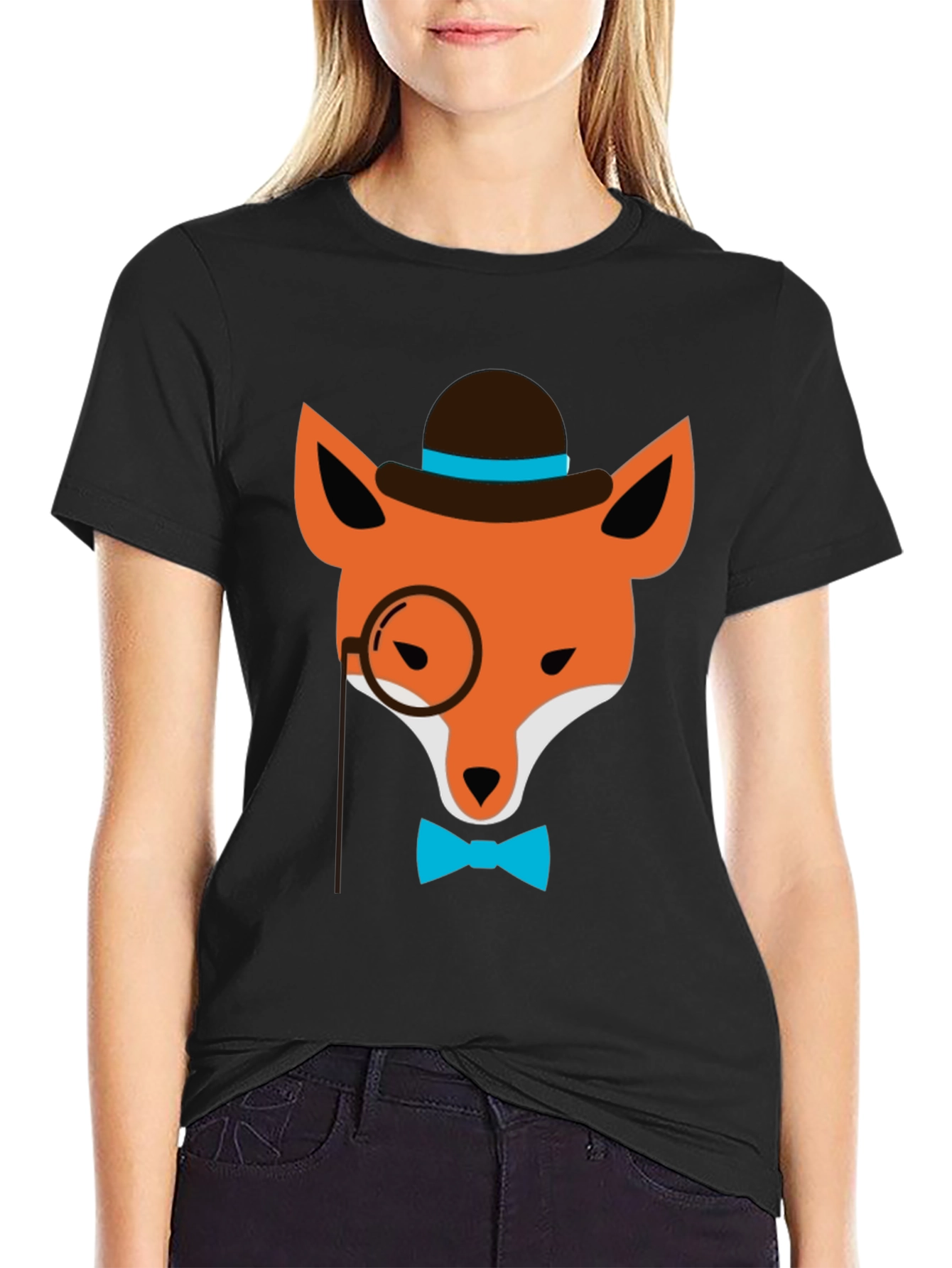Black Dapper Fox Graphic Tee - Stylish Animal Print view 2