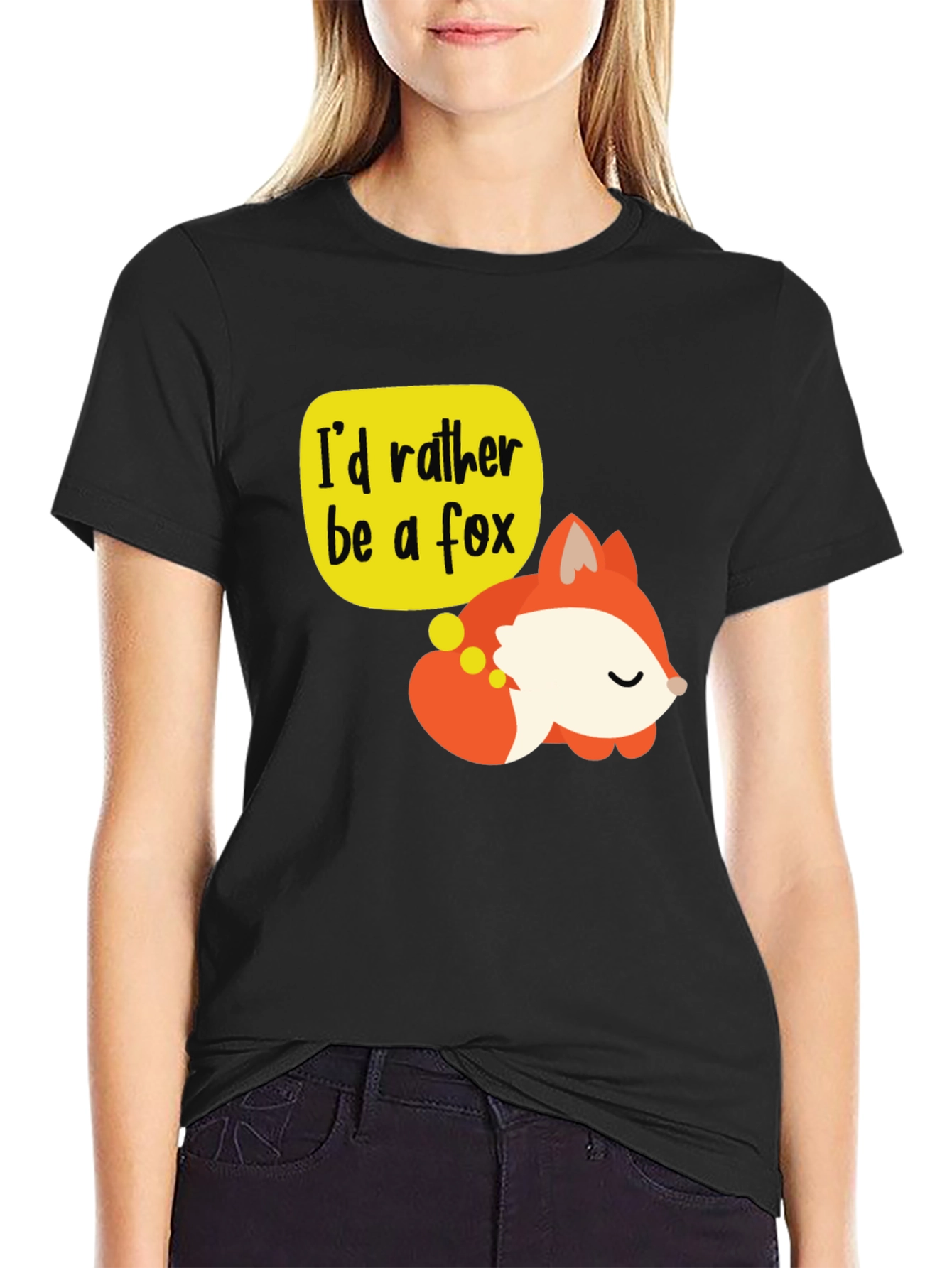 Black Cute Fox T-Shirt - I'd Rather Be a Fox Graphic Tee view 2