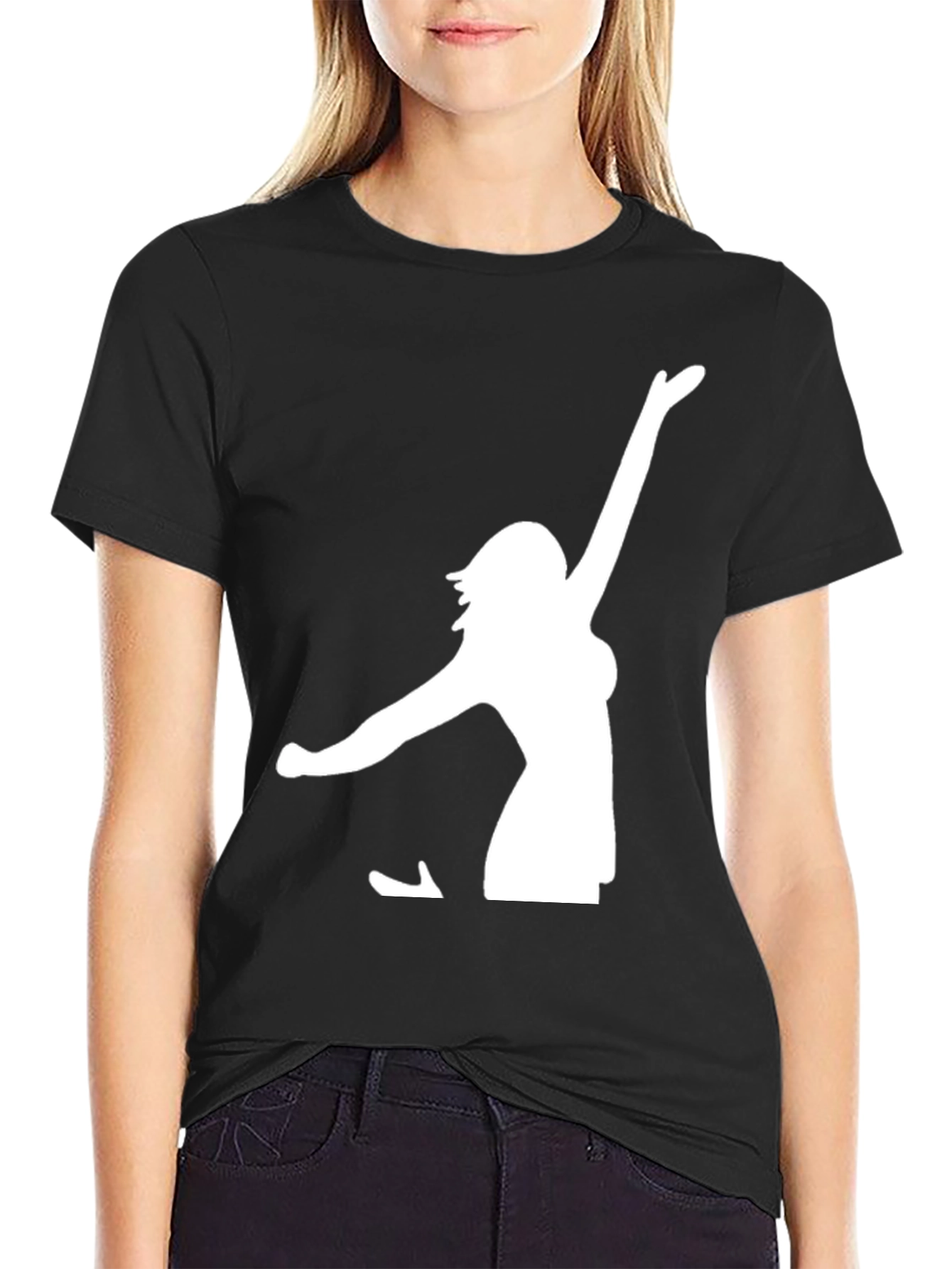Black T-Shirt with White Woman Silhouette Graphic - 2