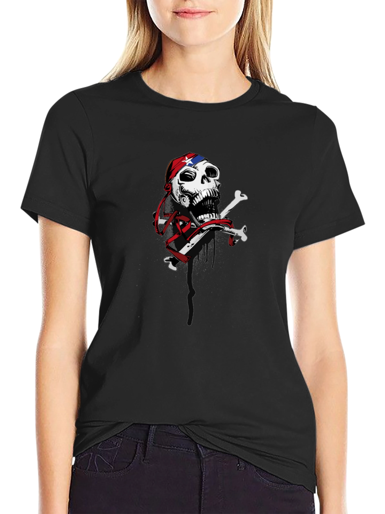Black Rebel Skull & Crossbones Black T-Shirt view 2