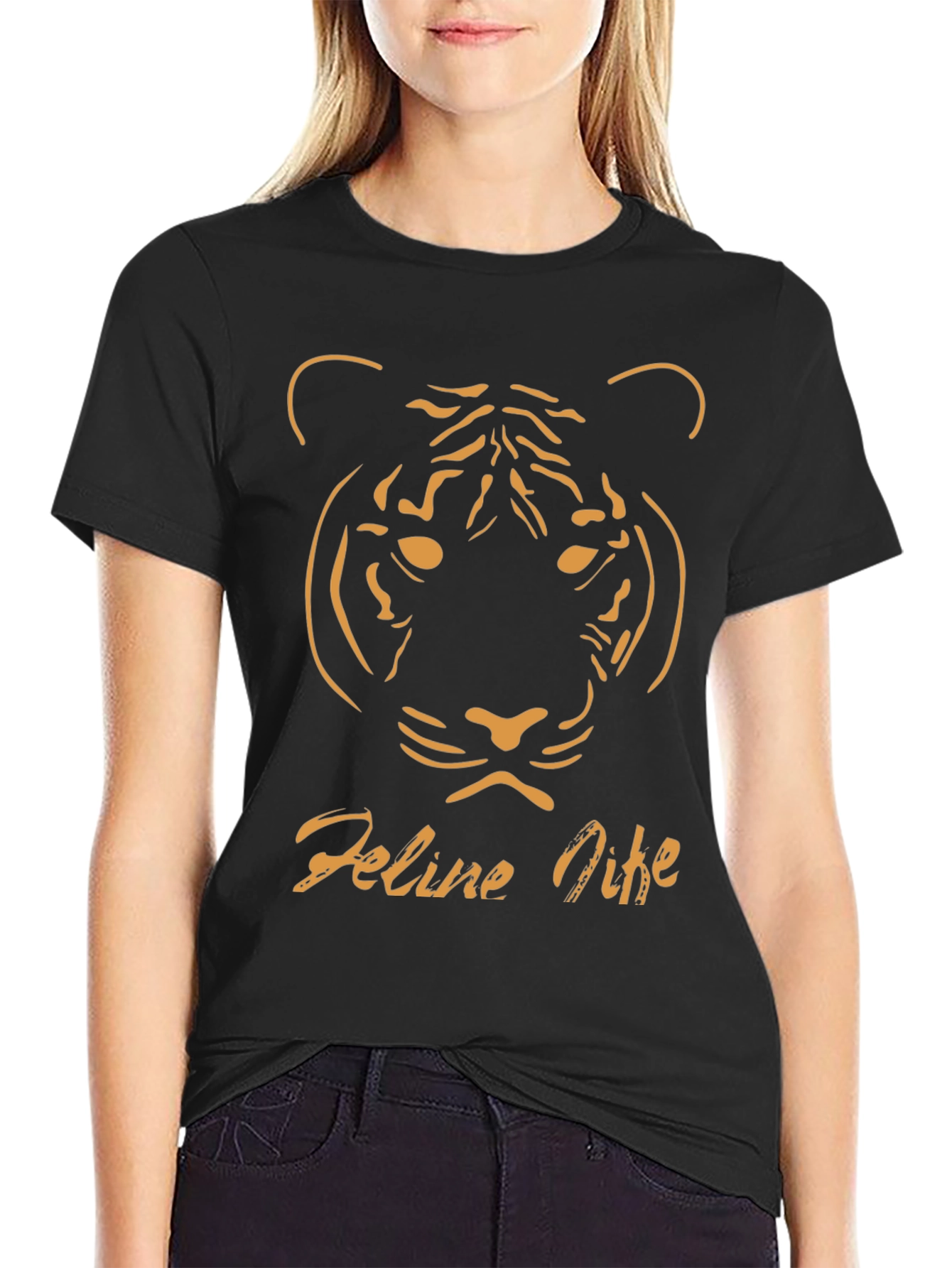 Black Feline Nine Graphic Tee - Black Tiger Design view 2