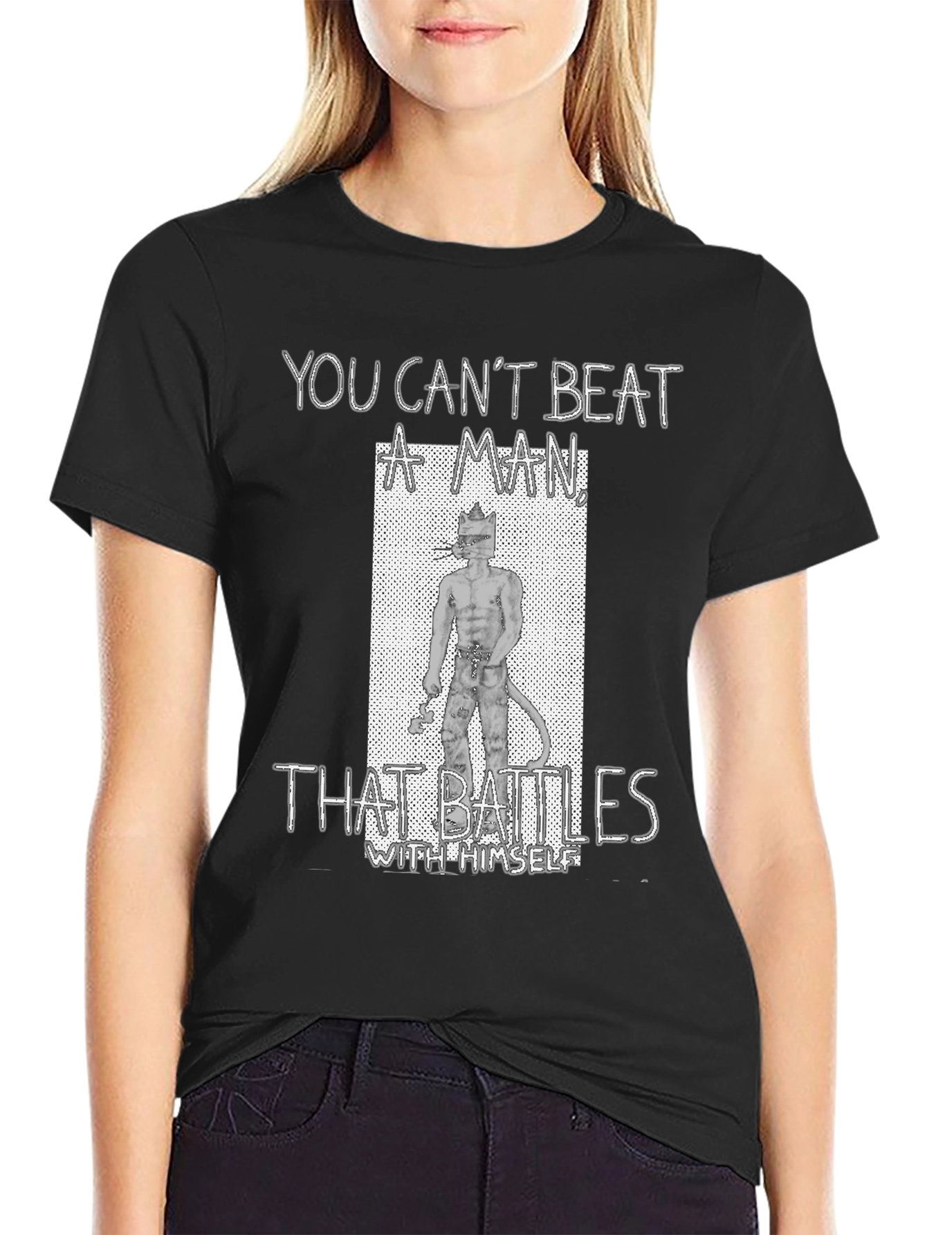 Black You Can't Beat A Man T-Shirt view 2