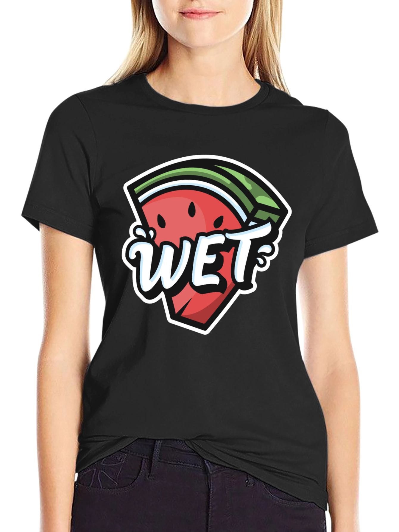 Black Watermelon Wet Graphic Tee - Summer Fun T-Shirt view 2
