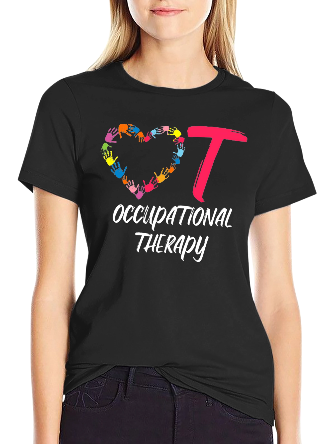 Black Occupational Therapy Heart Hands T-Shirt view 2