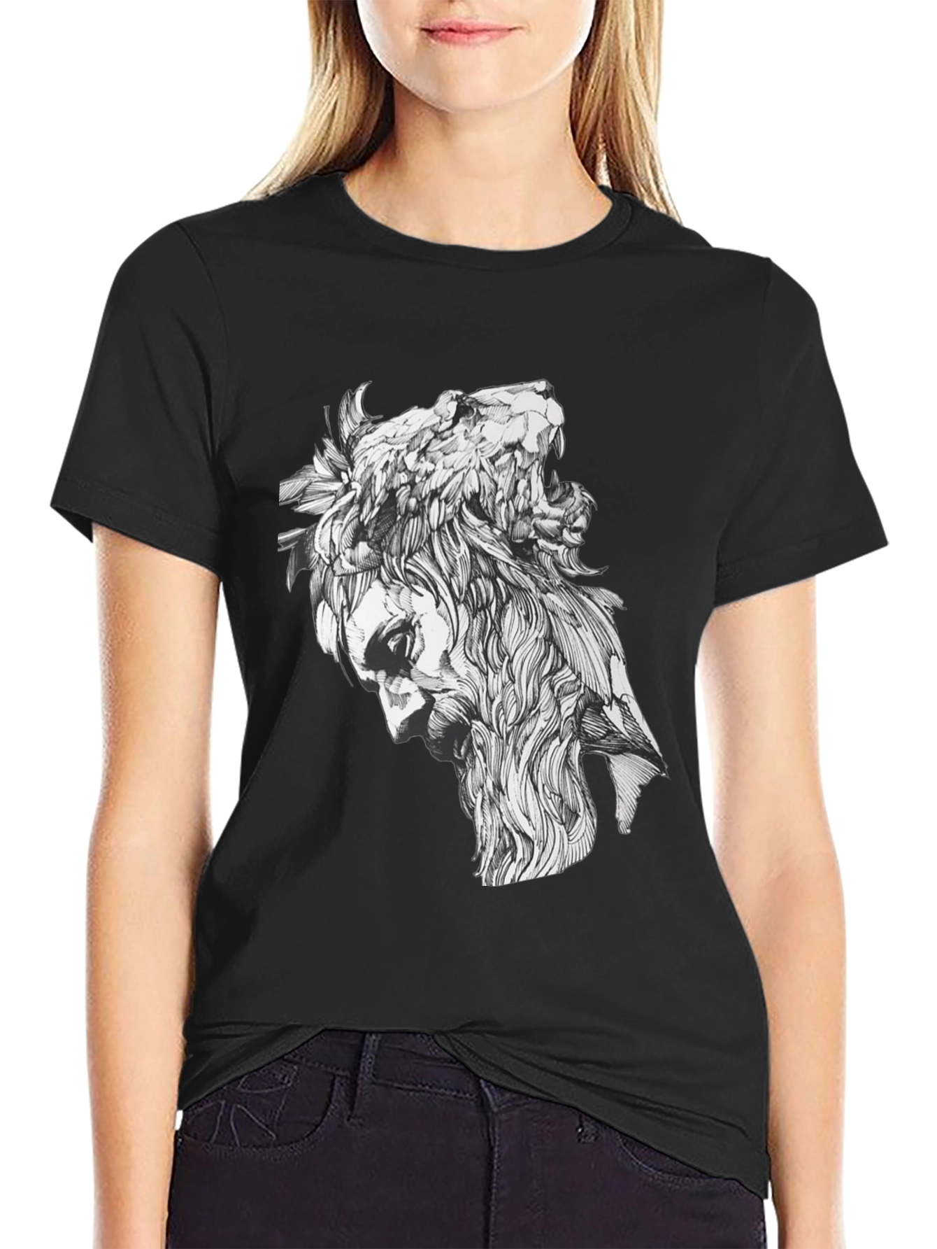Black Lion Man Graphic Tee - Black Cotton Blend view 2