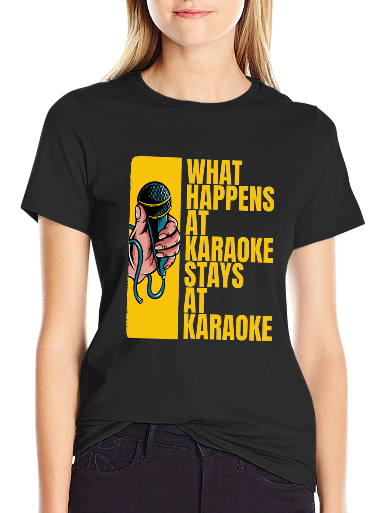 Black Karaoke T-Shirt: What Happens at Karaoke Stays at Karaoke view 2