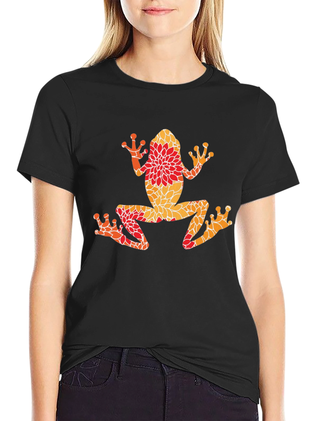 Black Floral Frog Graphic Tee - Unique Nature Design view 2