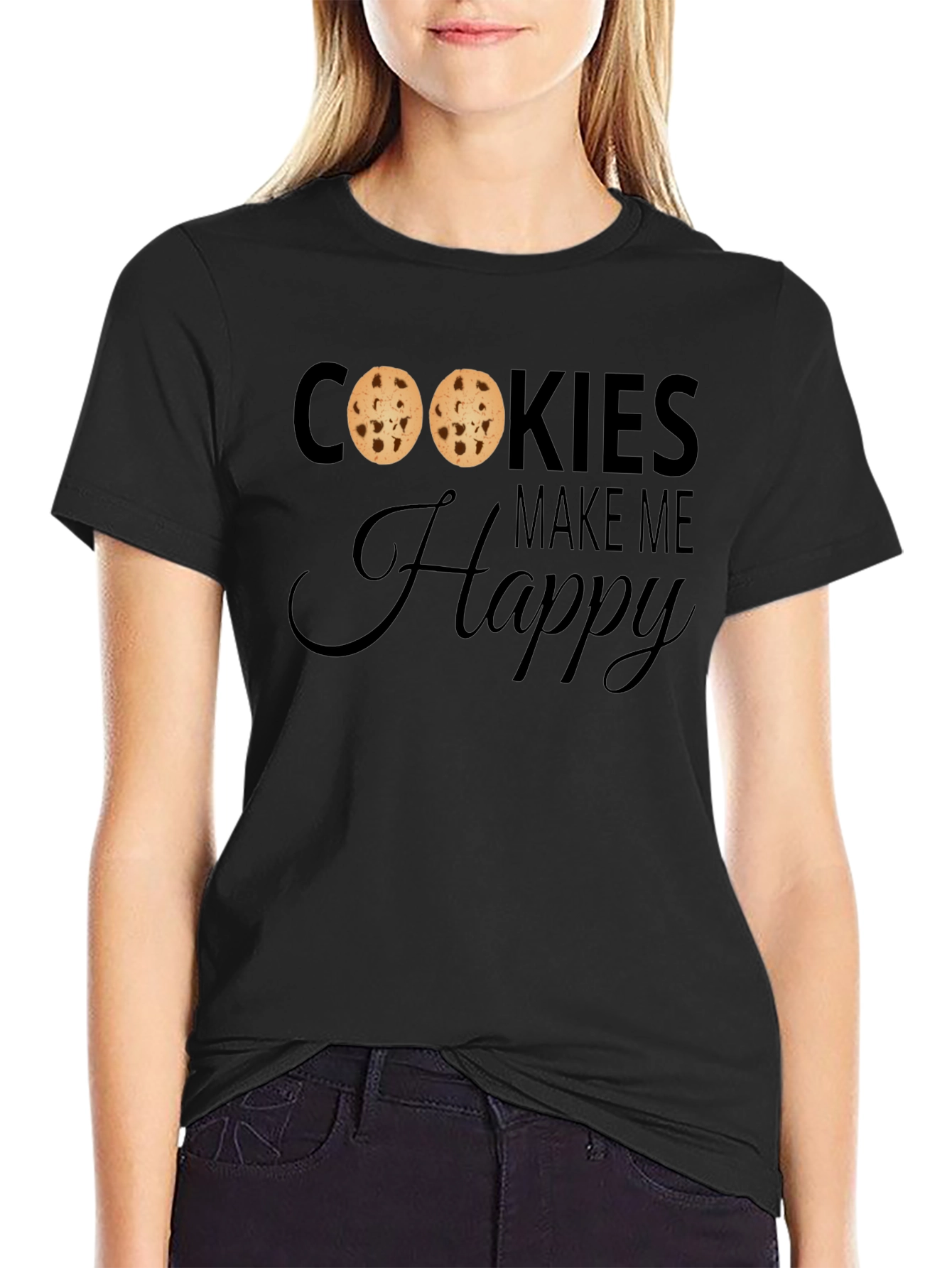Black Cookies Make Me Happy T-Shirt - Cute Cookie Lover Tee view 2