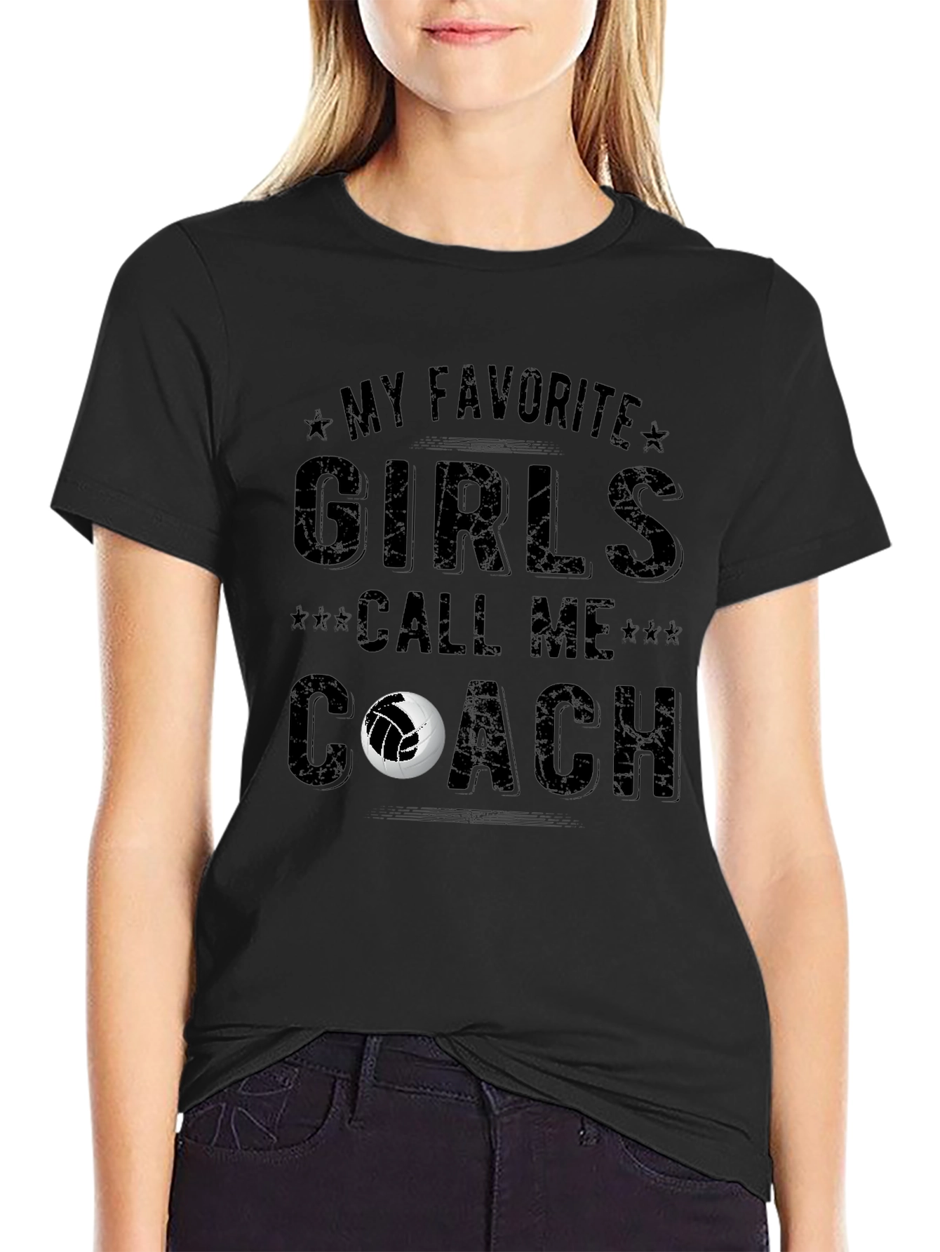 Black Volleyball Coach T-Shirt - My Favorite Girls view 2