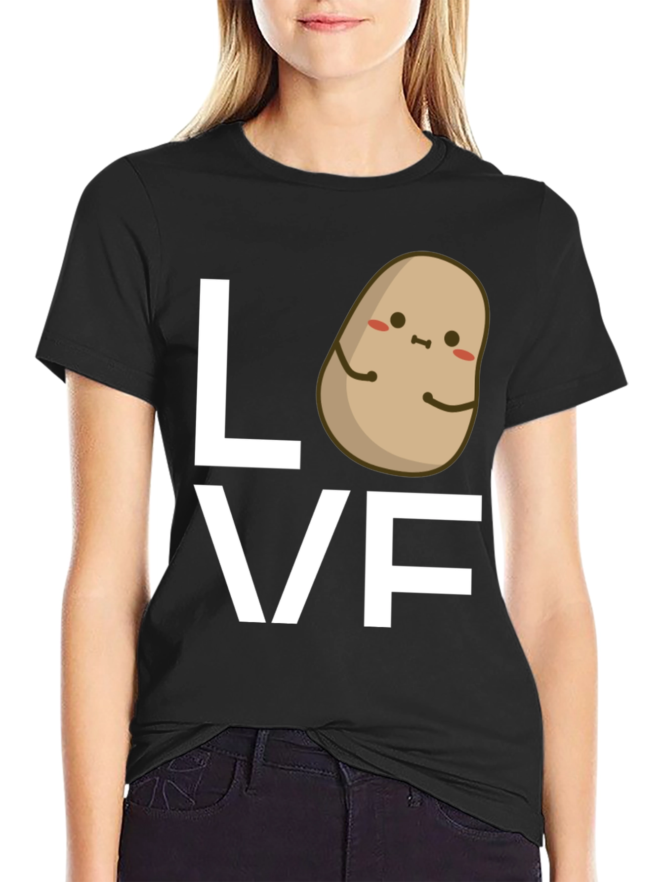 Black Potato Love Graphic Tee - Black Cotton T-Shirt view 2