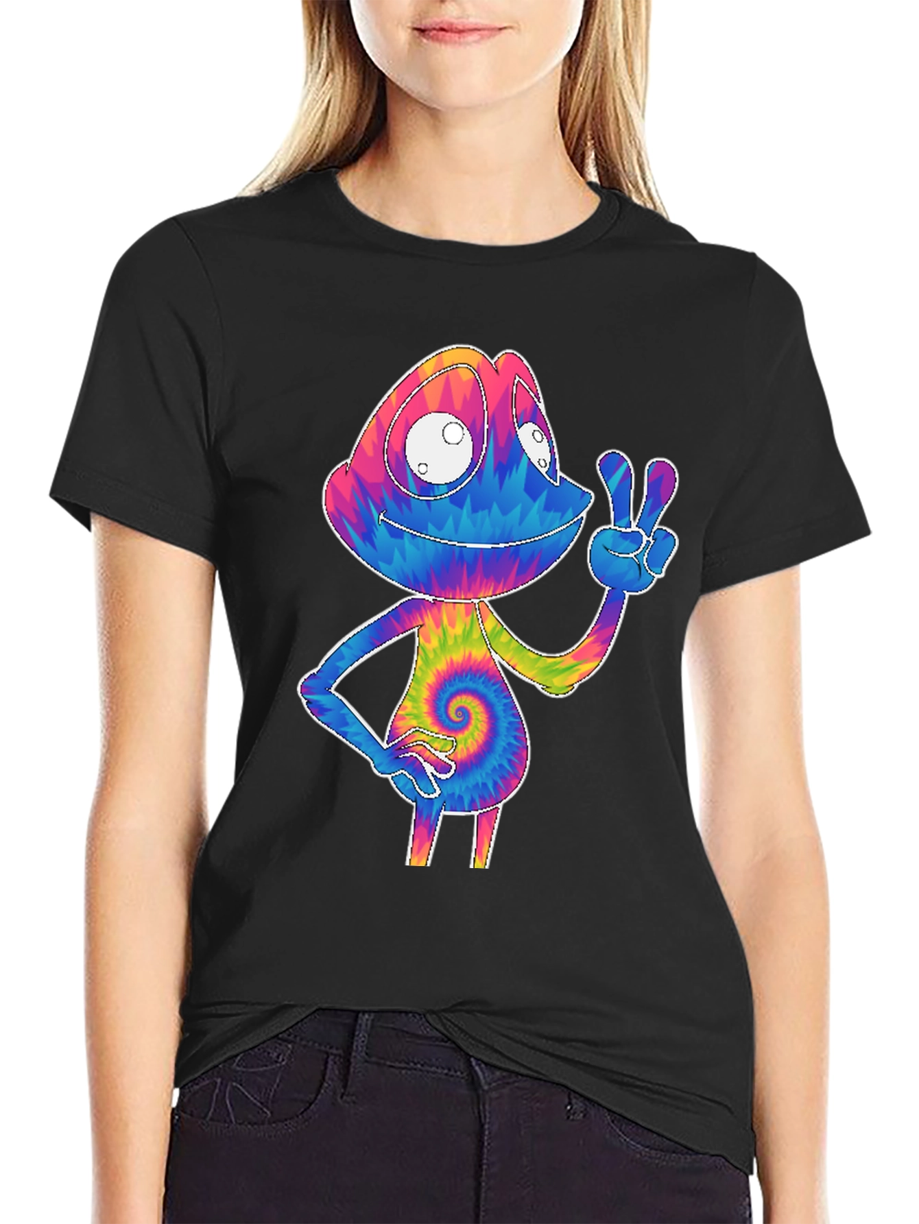 Black Tie-Dye Chameleon Graphic Tee view 2