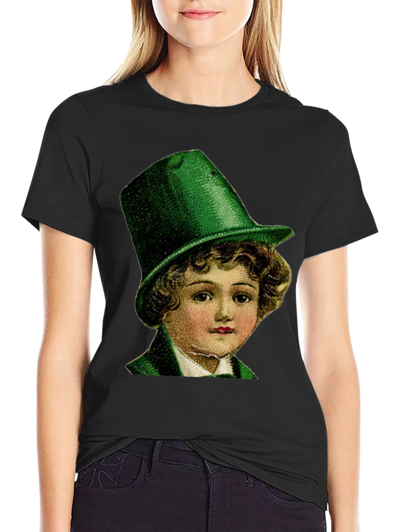 Black St. Patrick's Day Boy in Green Hat T-Shirt view 2