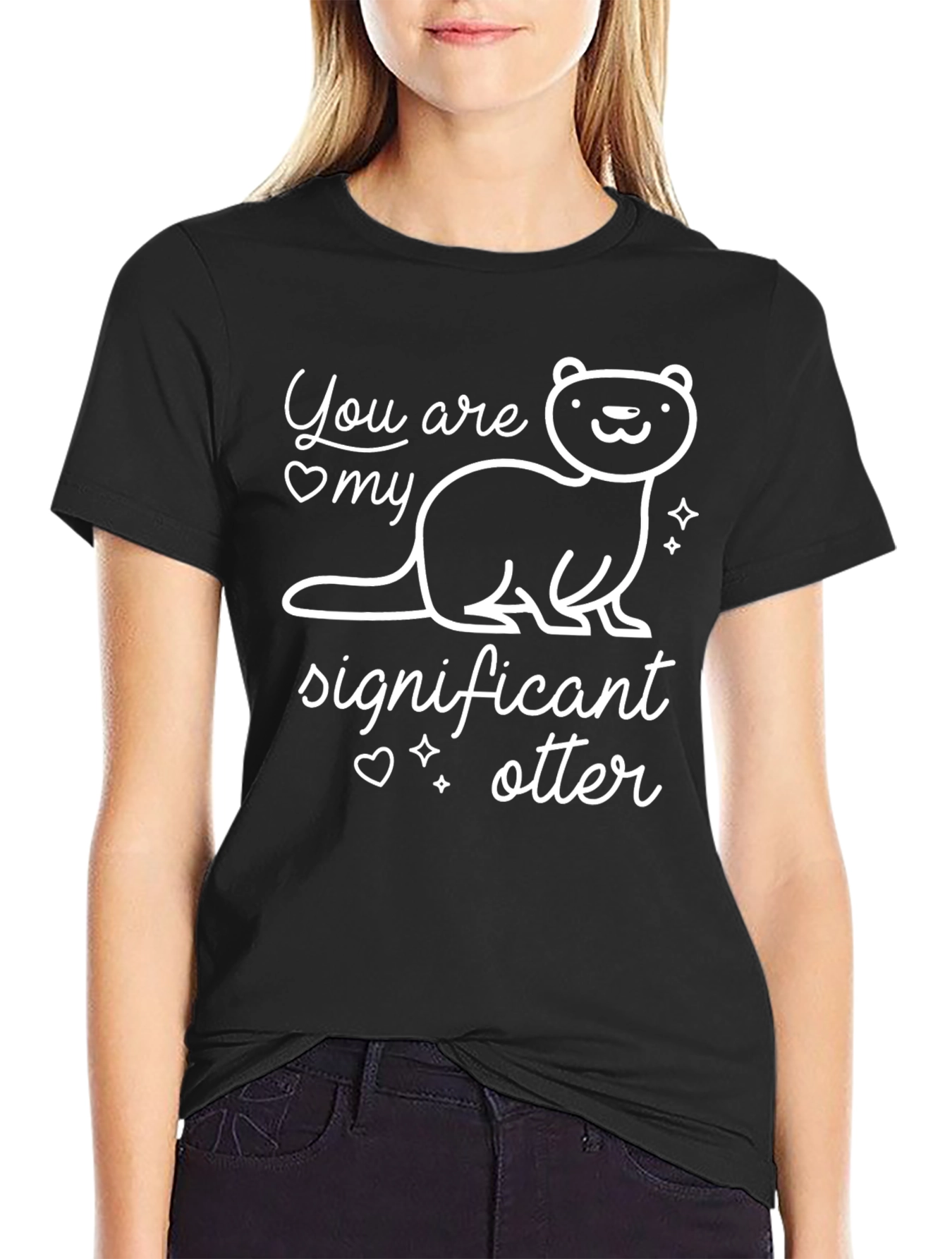 Black Significant Otter T-Shirt - Cute Animal Graphic Tee view 2