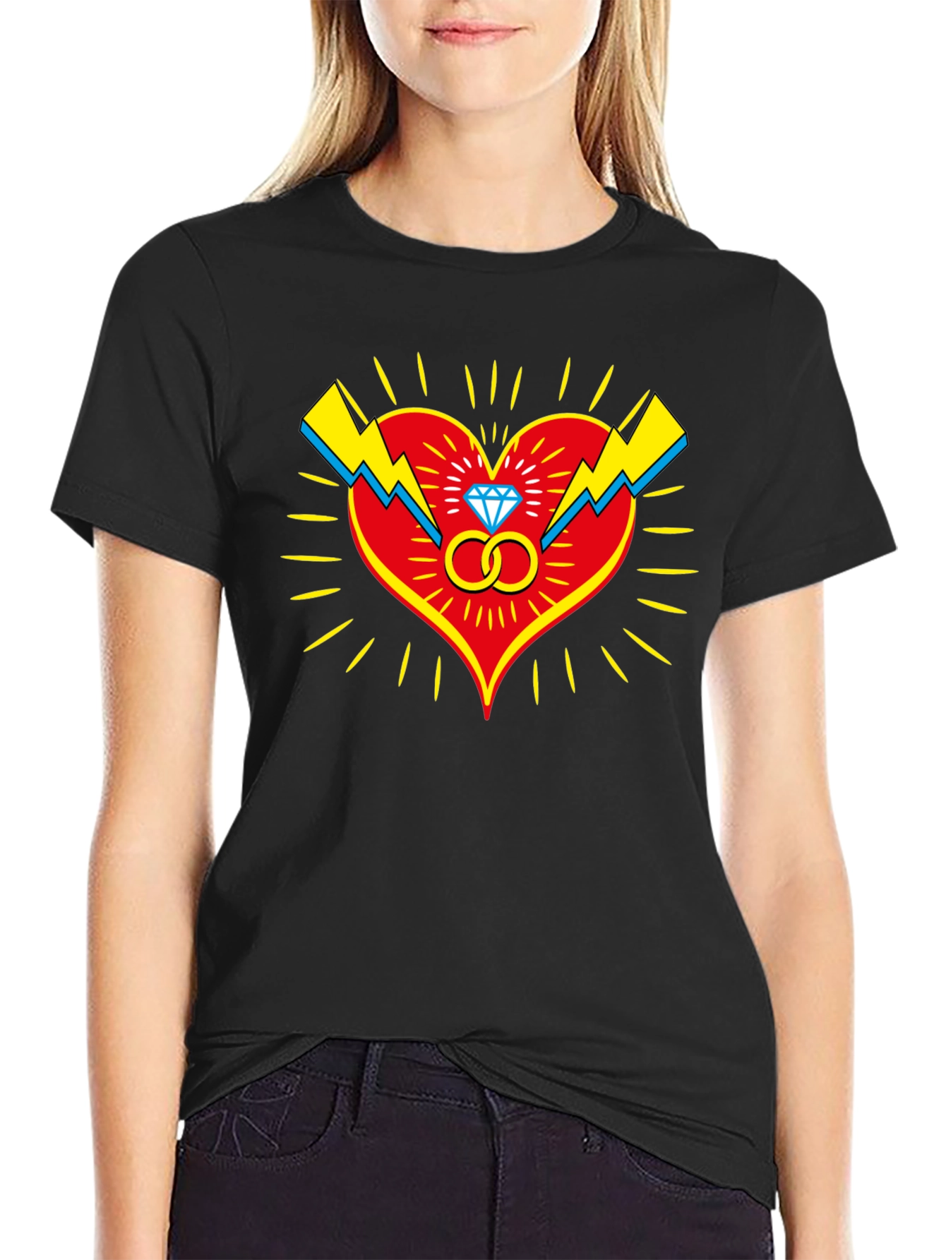 Black Heart & Rings Graphic Tee - Stylish Black T-Shirt view 2