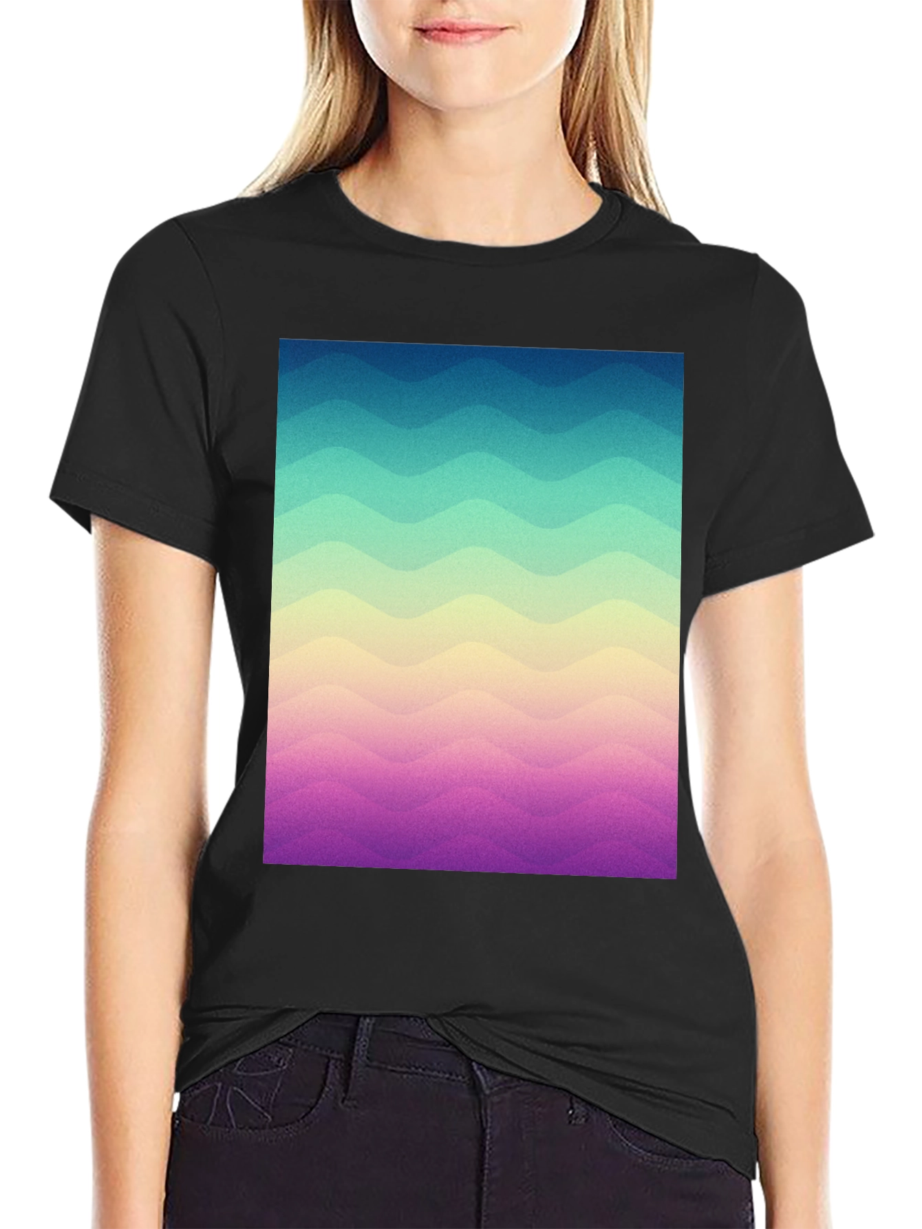 Black Wavy Gradient T-Shirt - Casual Comfort view 2