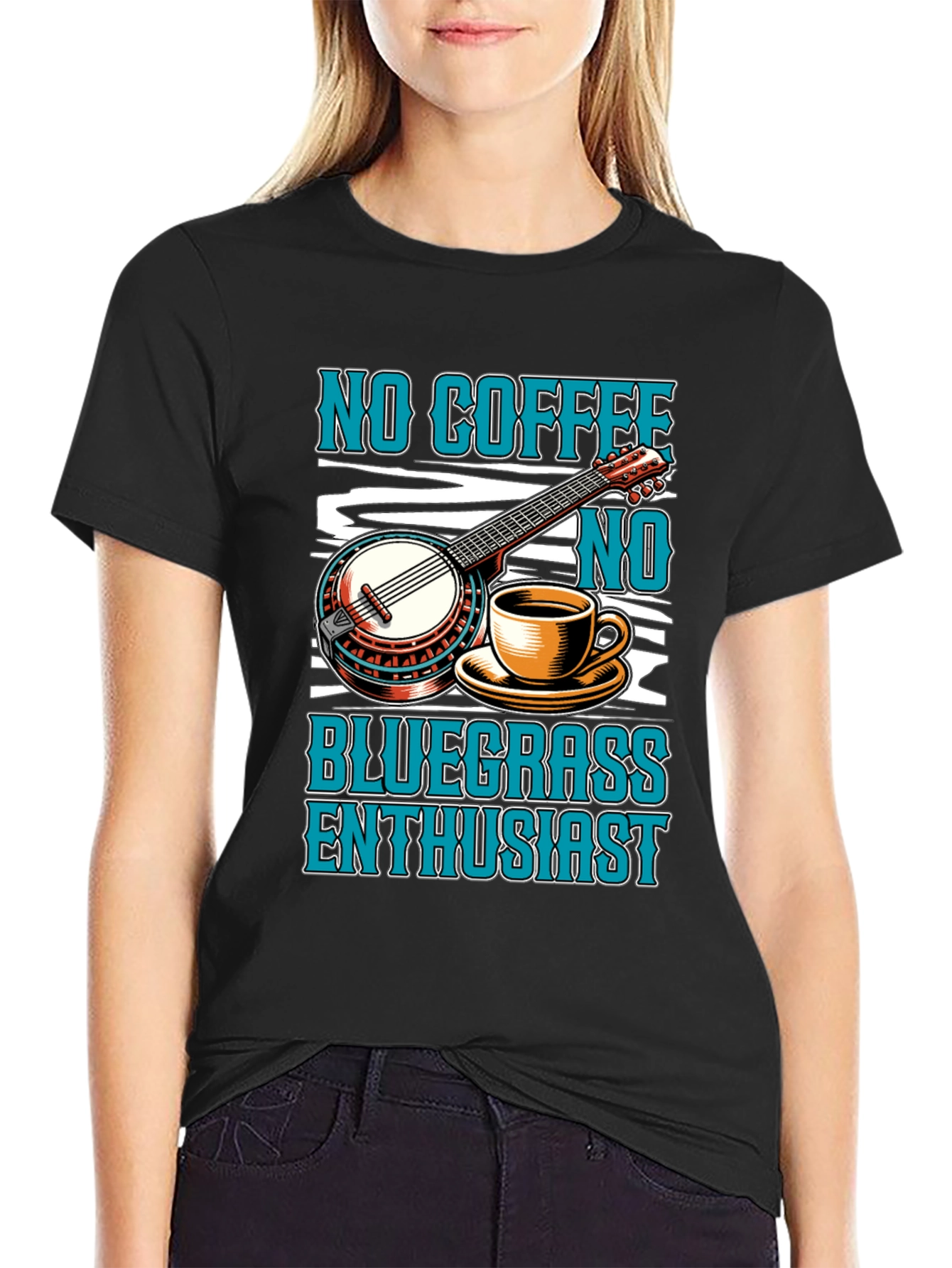 Black No Coffee No Bluegrass Enthusiast T-Shirt view 2
