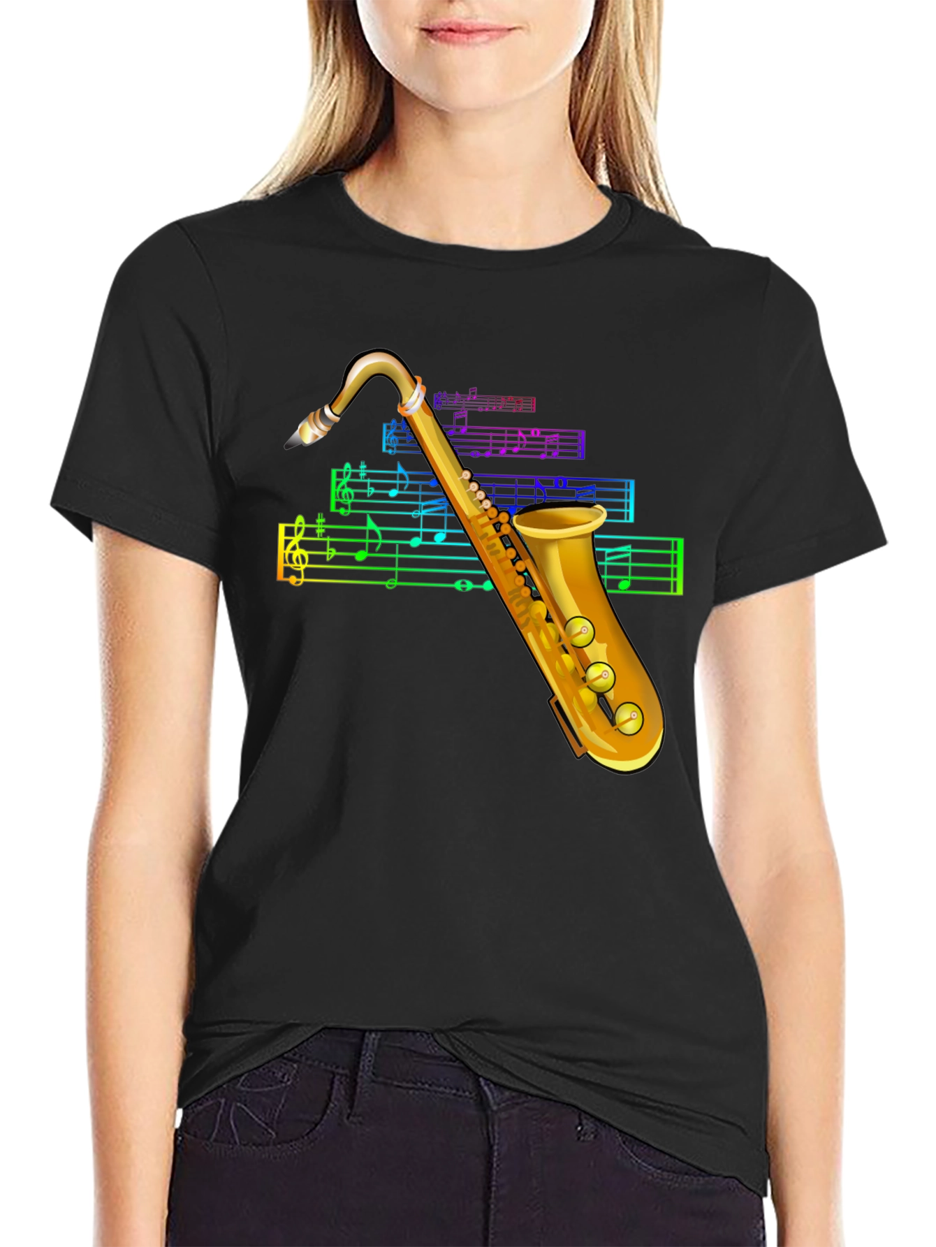 Black Saxophone Music T-Shirt view 2