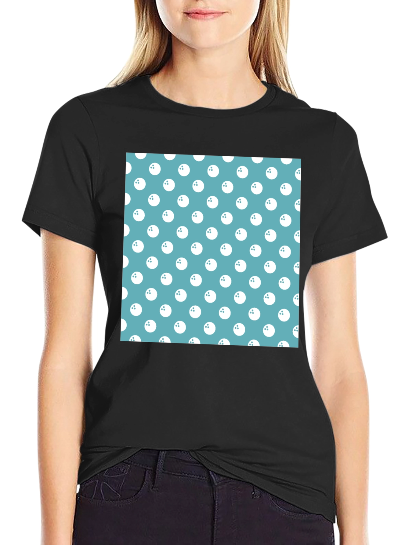 Black Bowling Ball Pattern T-Shirt view 2
