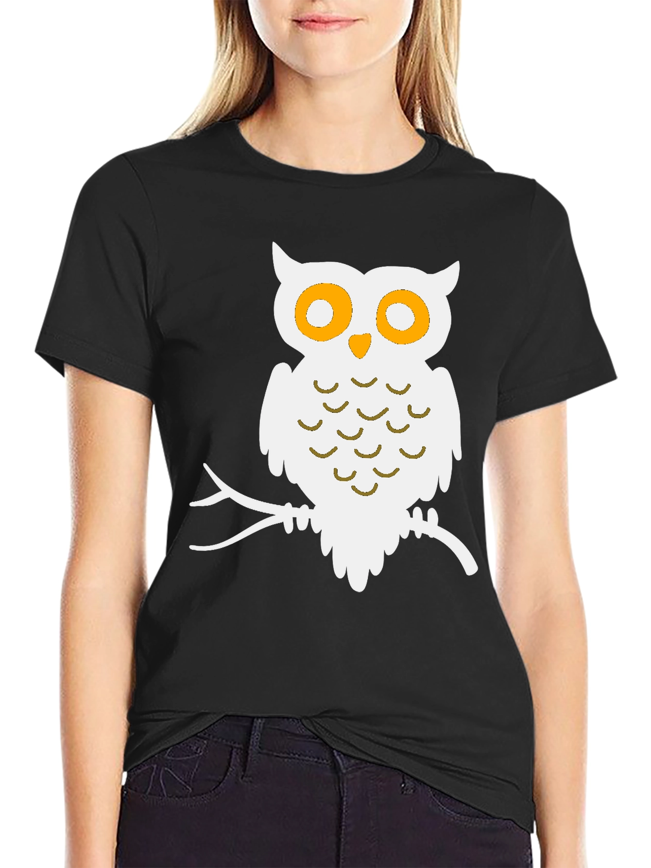 Black Owl Graphic Print Black T-Shirt view 2