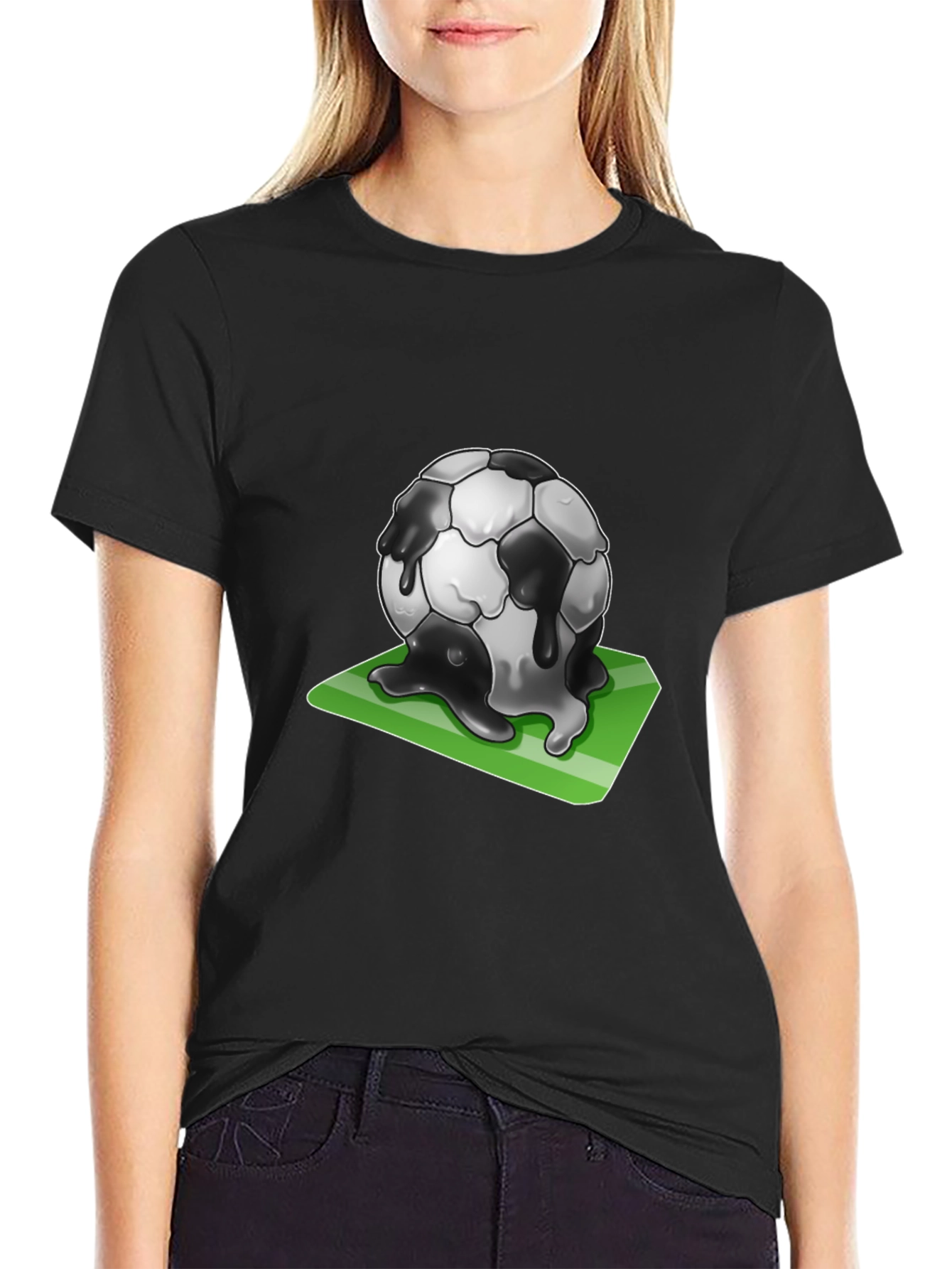 Black Melting Soccer Ball Graphic Tee - Black Cotton T-Shirt view 2