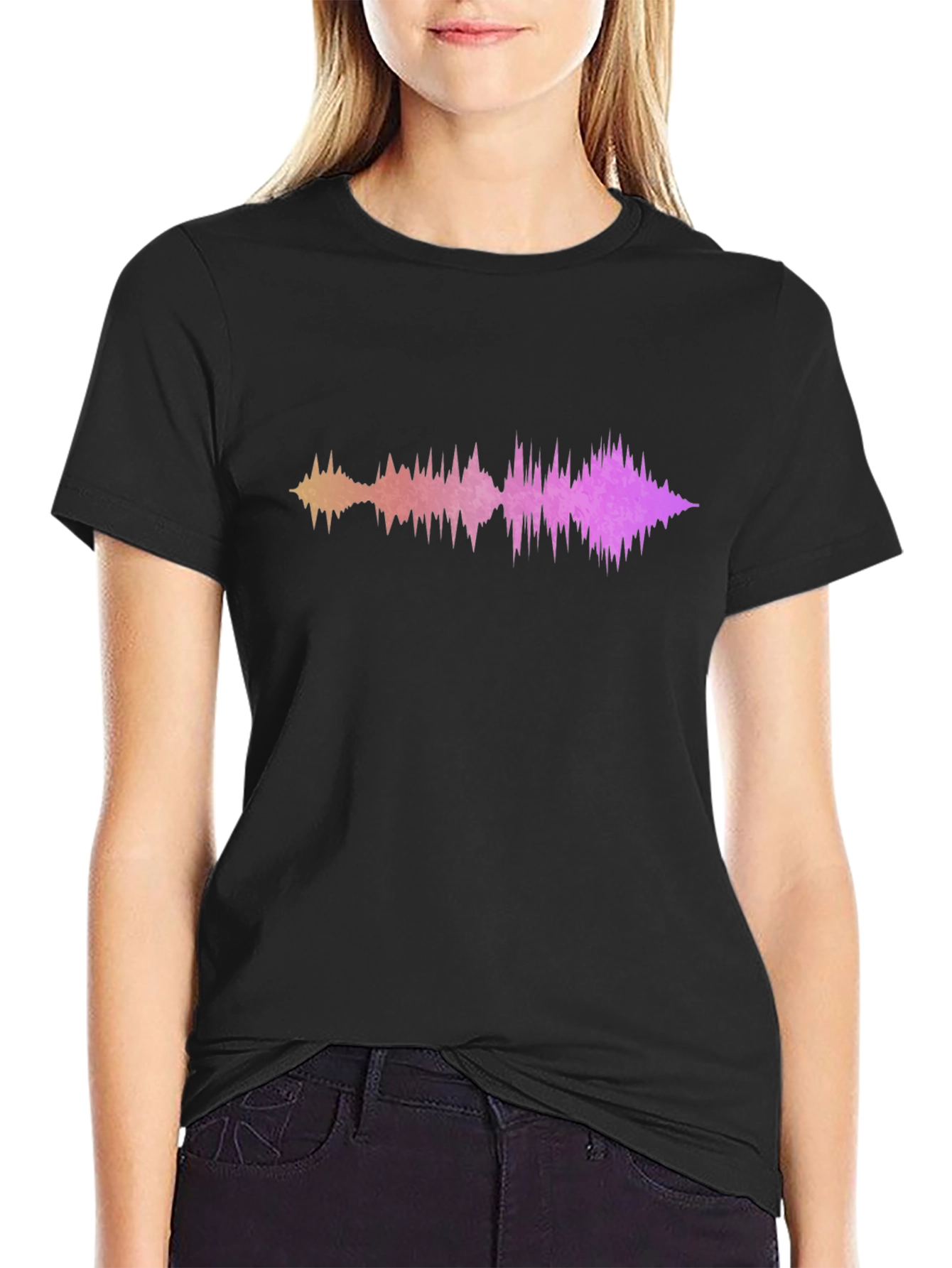 Black Sound Wave Graphic Tee - Modern Black T-Shirt view 2