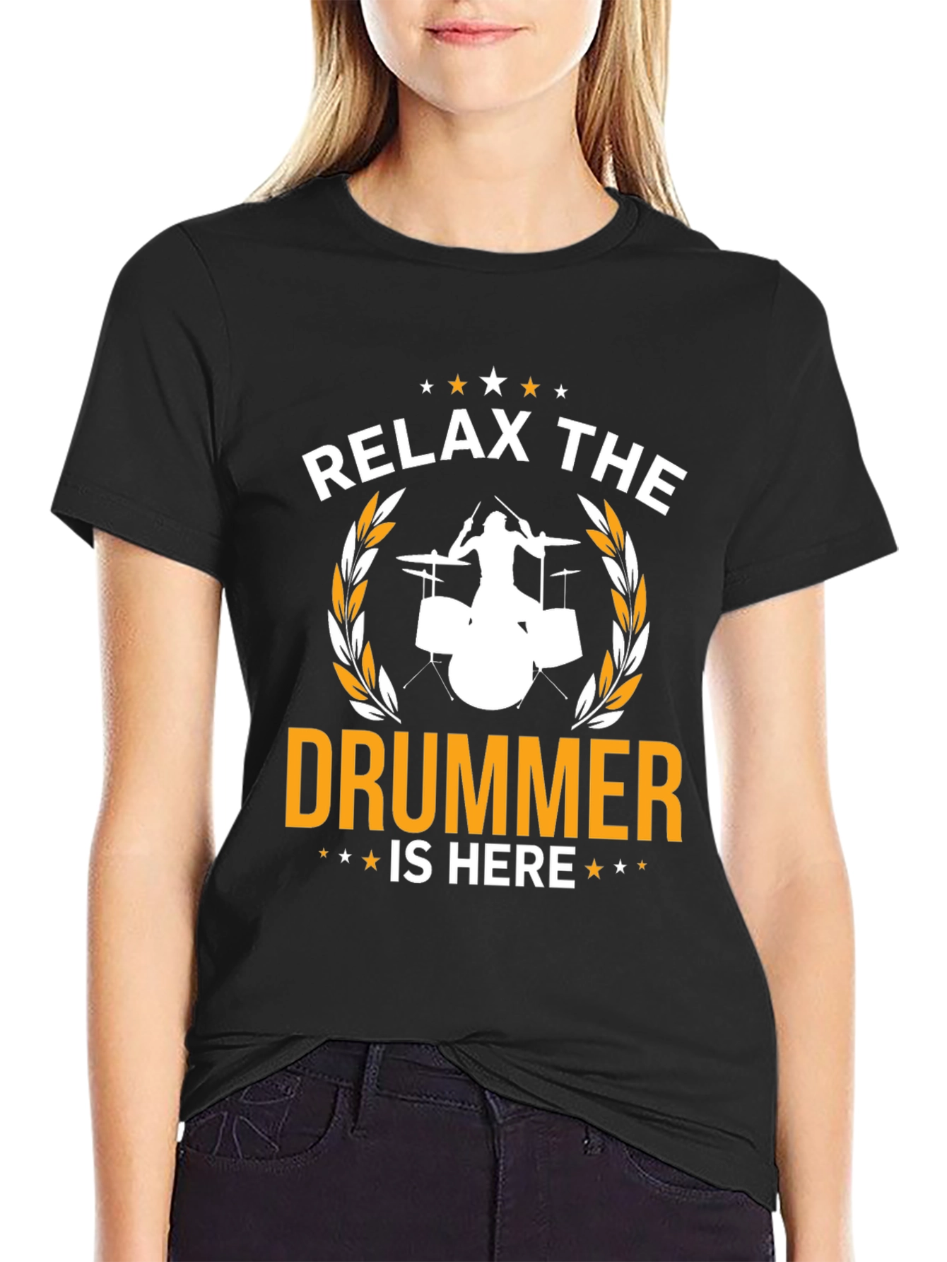Black Relax The Drummer Is Here Graphic T-Shirt view 2