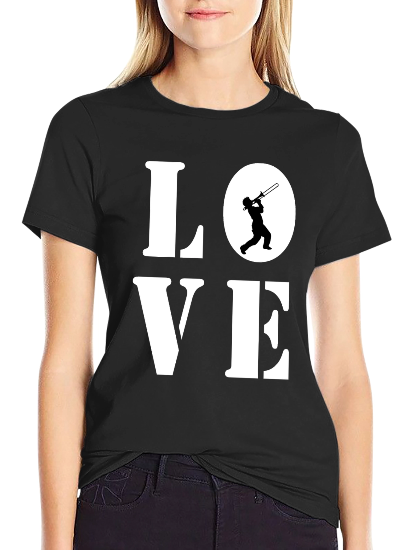 Black Love Trombone T-Shirt - Music Lover Tee view 2
