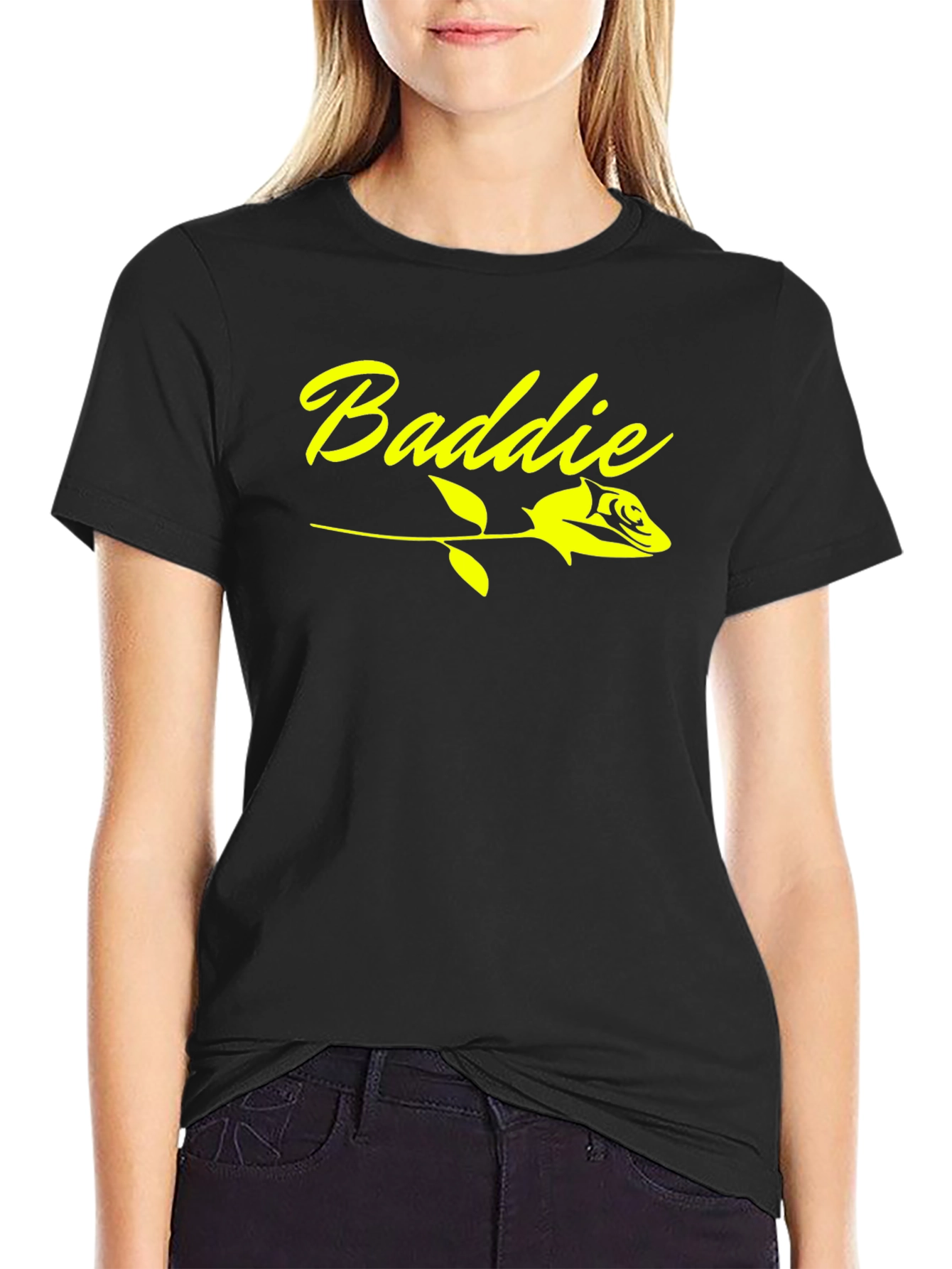 Black Baddie Rose Graphic Tee - Black Cotton T-Shirt view 2