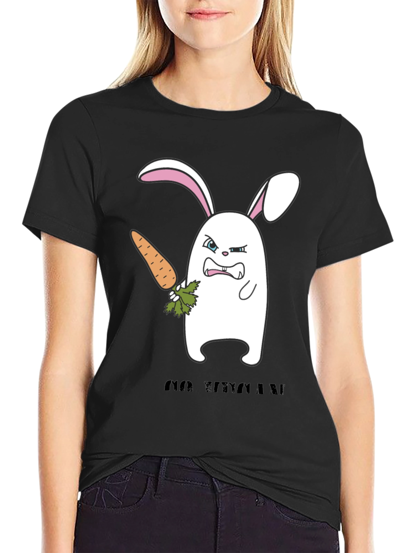 Black Angry Bunny Graphic T-Shirt -  Cute and Edgy Design view 2