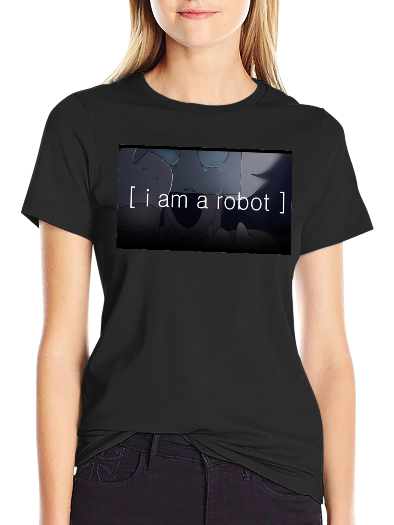 Black I am a Robot T-Shirt - Black Crew Neck Graphic Tee view 2
