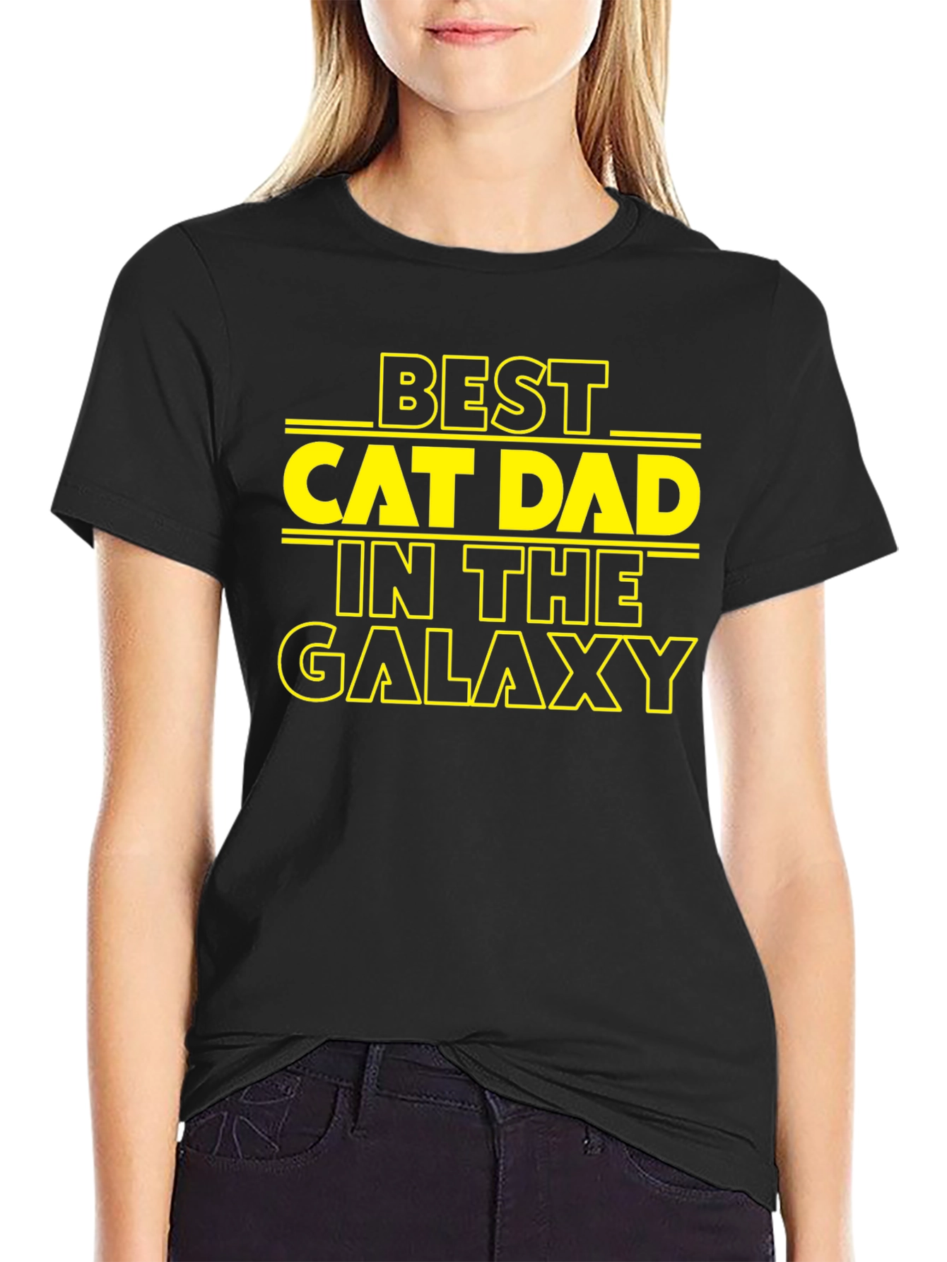 Black Best Cat Dad in the Galaxy Black T-Shirt view 2
