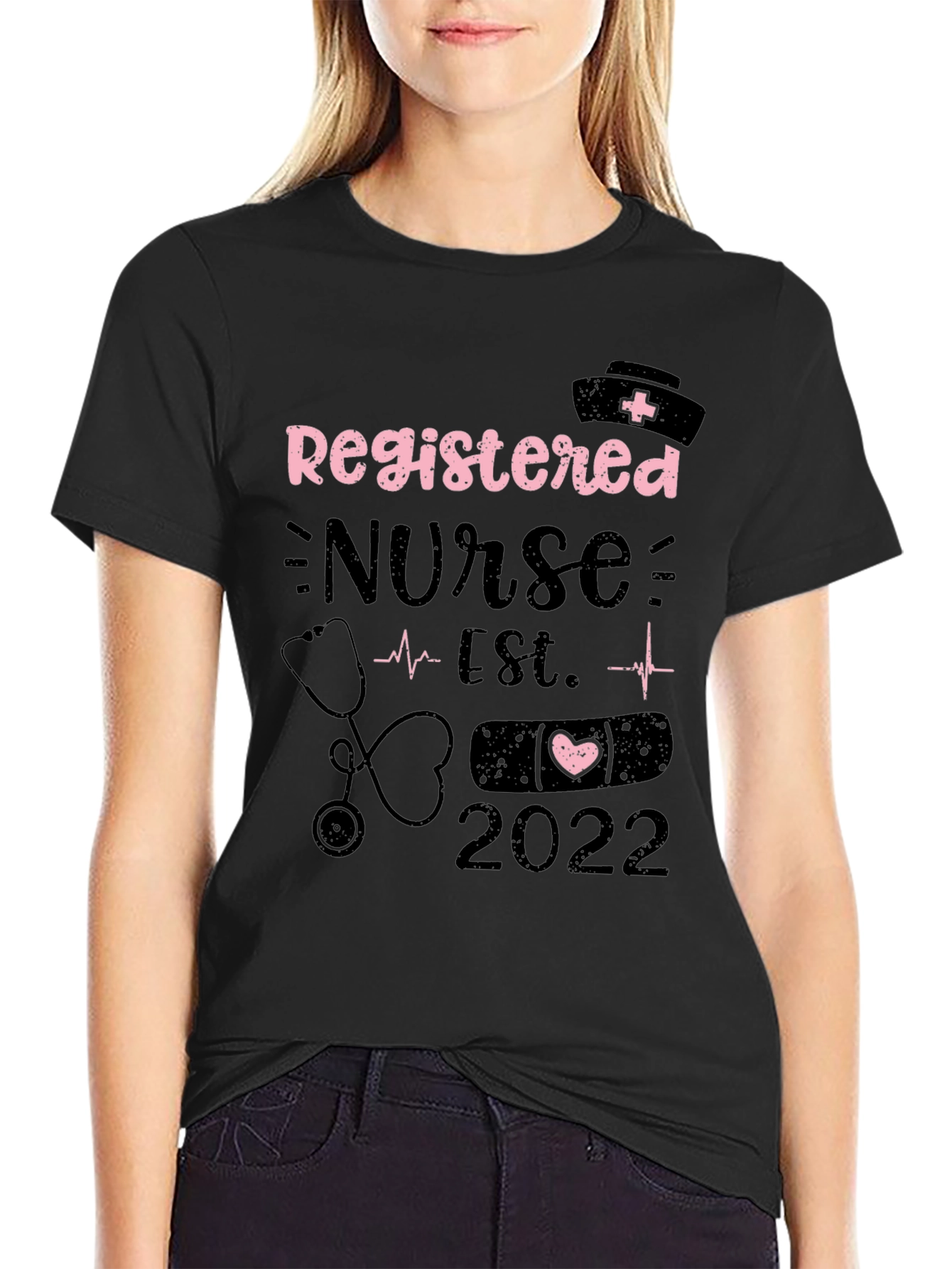 Black Registered Nurse Est. 2022 T-Shirt - Medical Professional Tee view 2