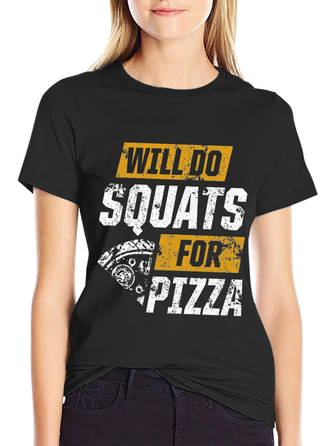 Black Will Do Squats For Pizza T-Shirt view 2