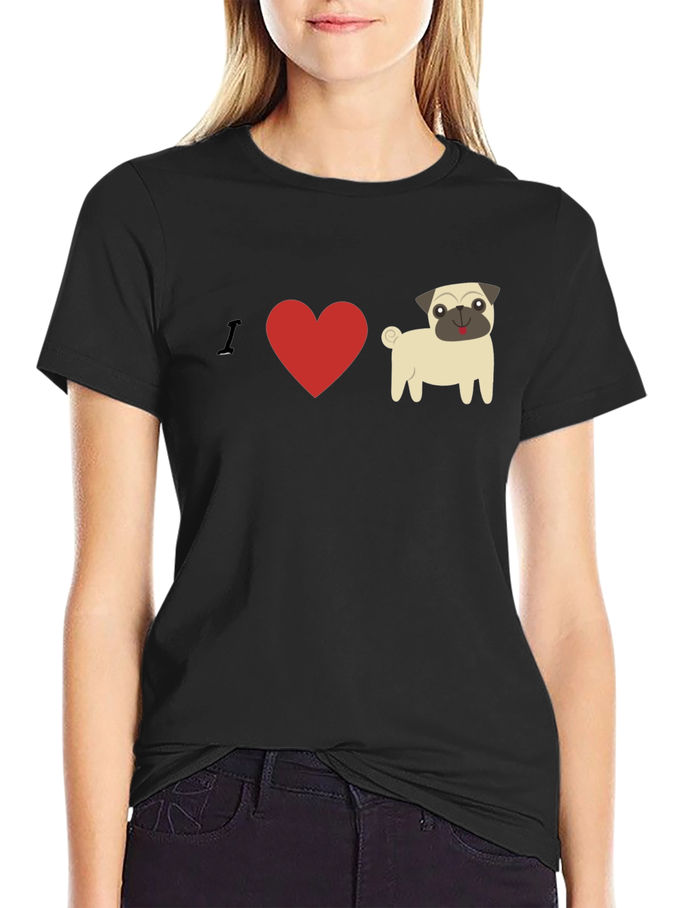 Black I Heart Pugs Graphic Tee - Mens Black T-Shirt view 2