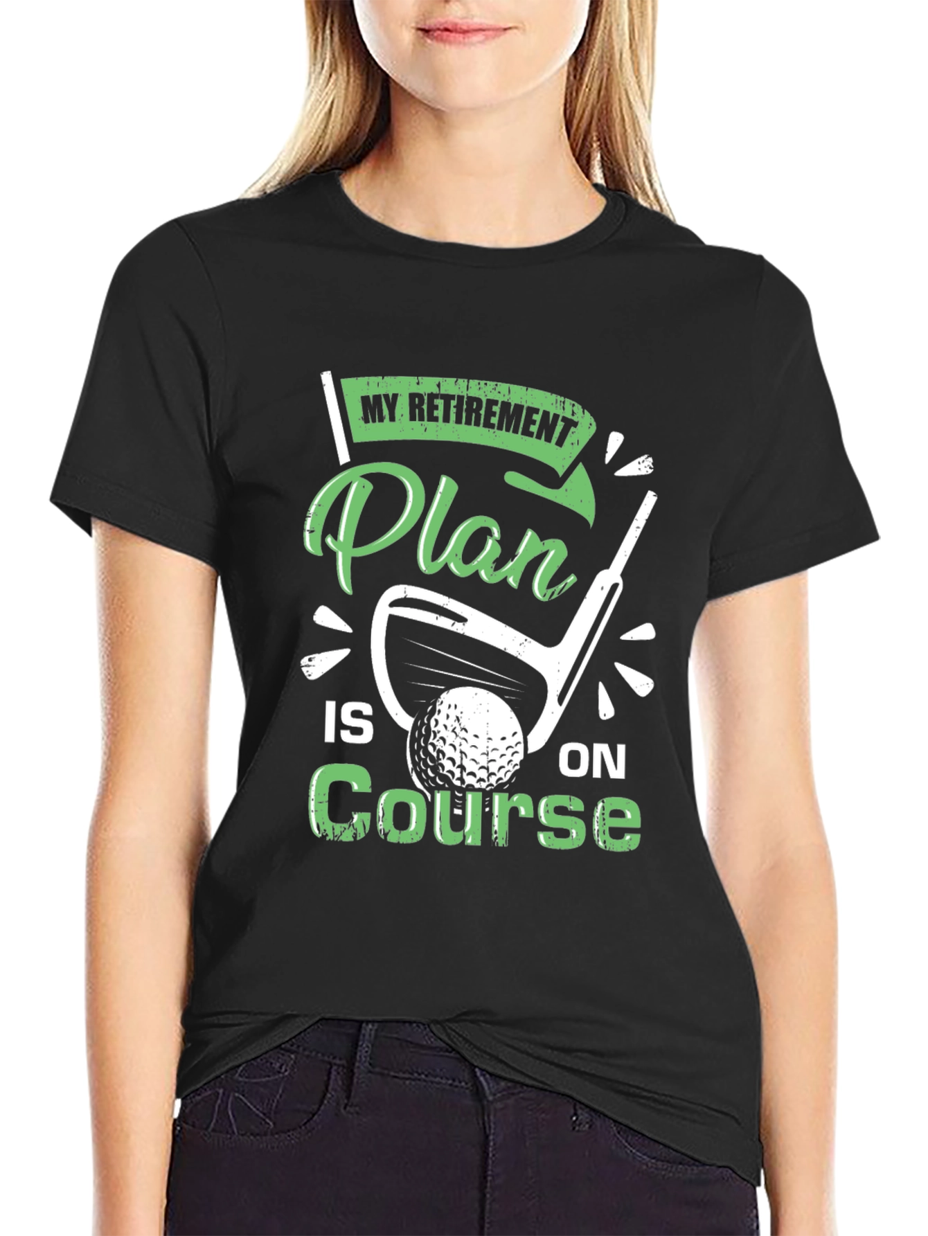 Black Retirement Plan Golf T-Shirt - On Course Tee view 2