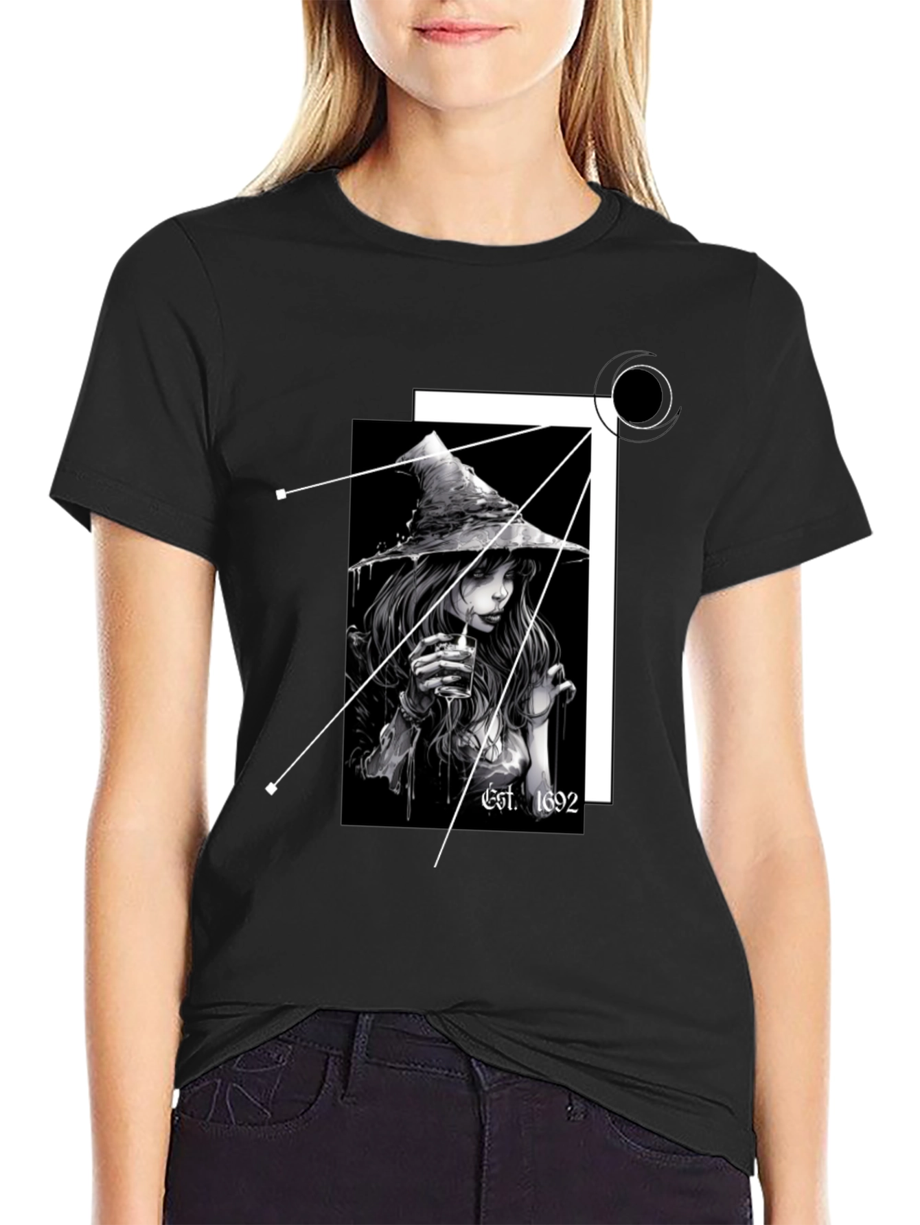 Black Witch T-Shirt - Est. 1692 - Black Cotton Tee view 2