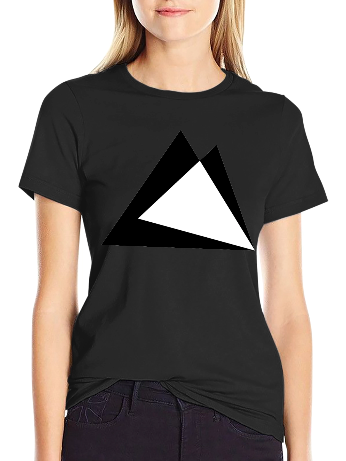 Black Modern Triangle Graphic Black T-Shirt view 2