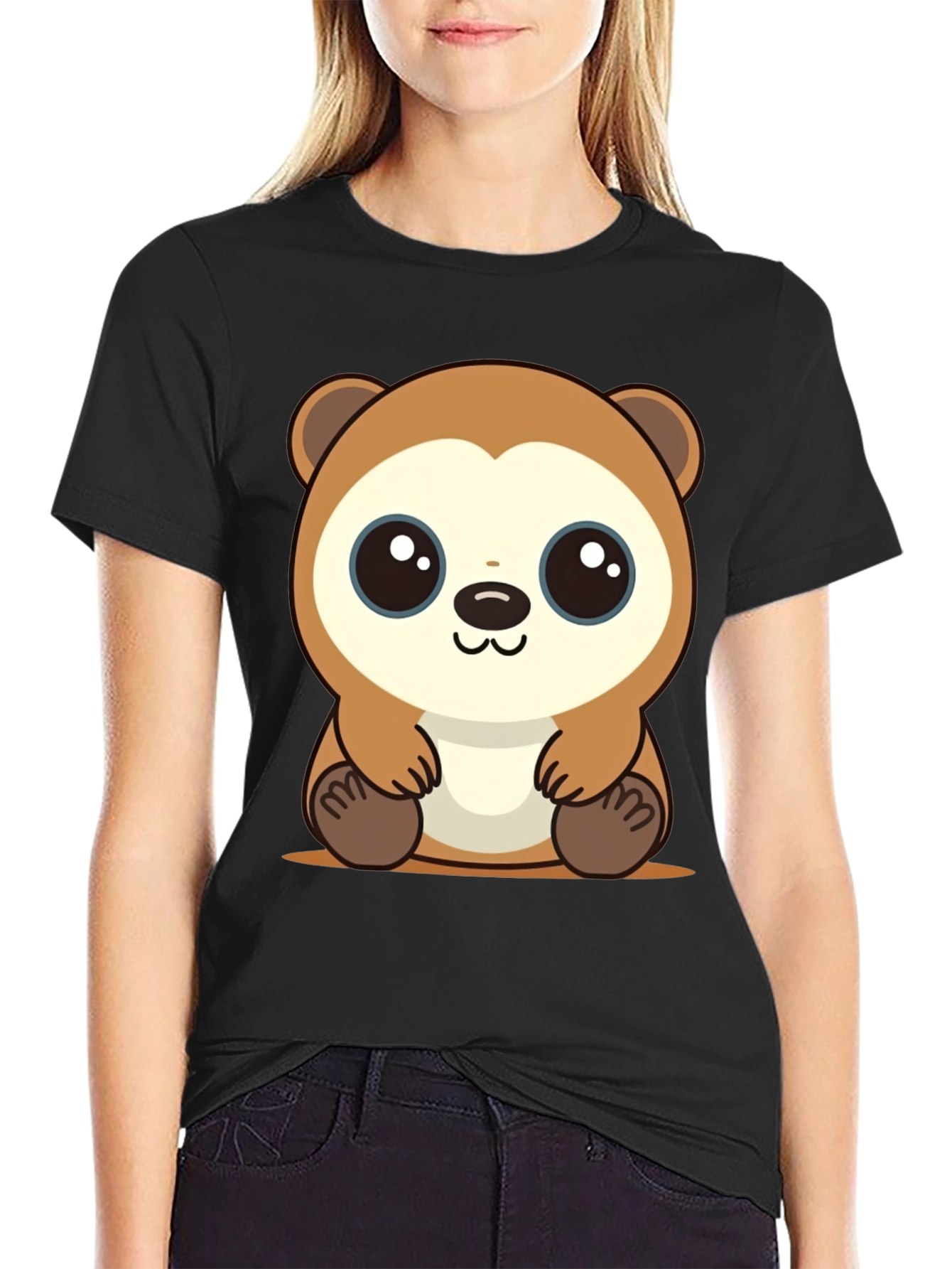 Black Cute Cartoon Otter Black T-Shirt view 2