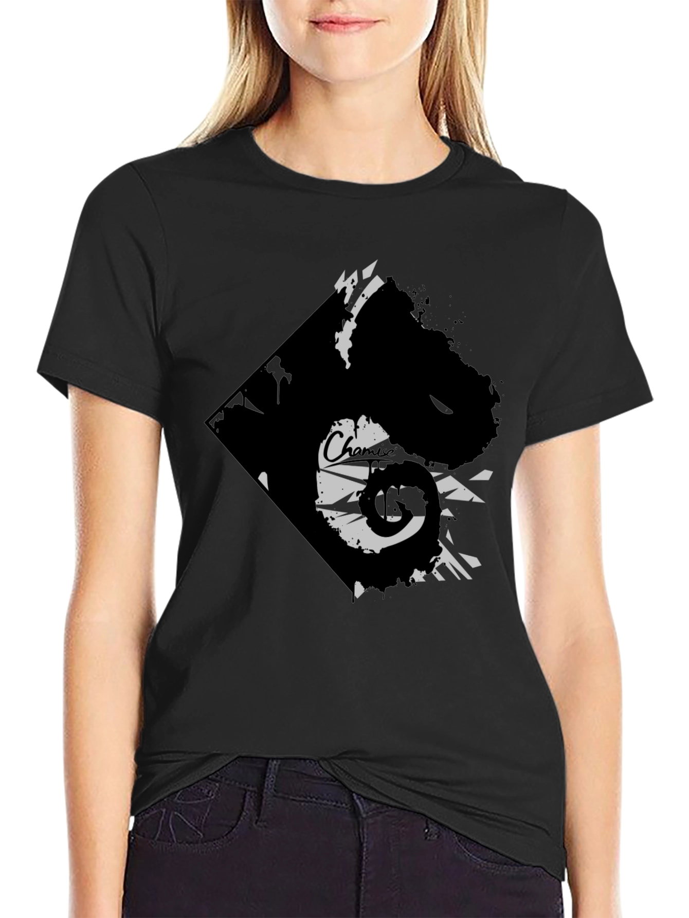 Black Edgy Graphic Tee - Black Cotton Blend view 2