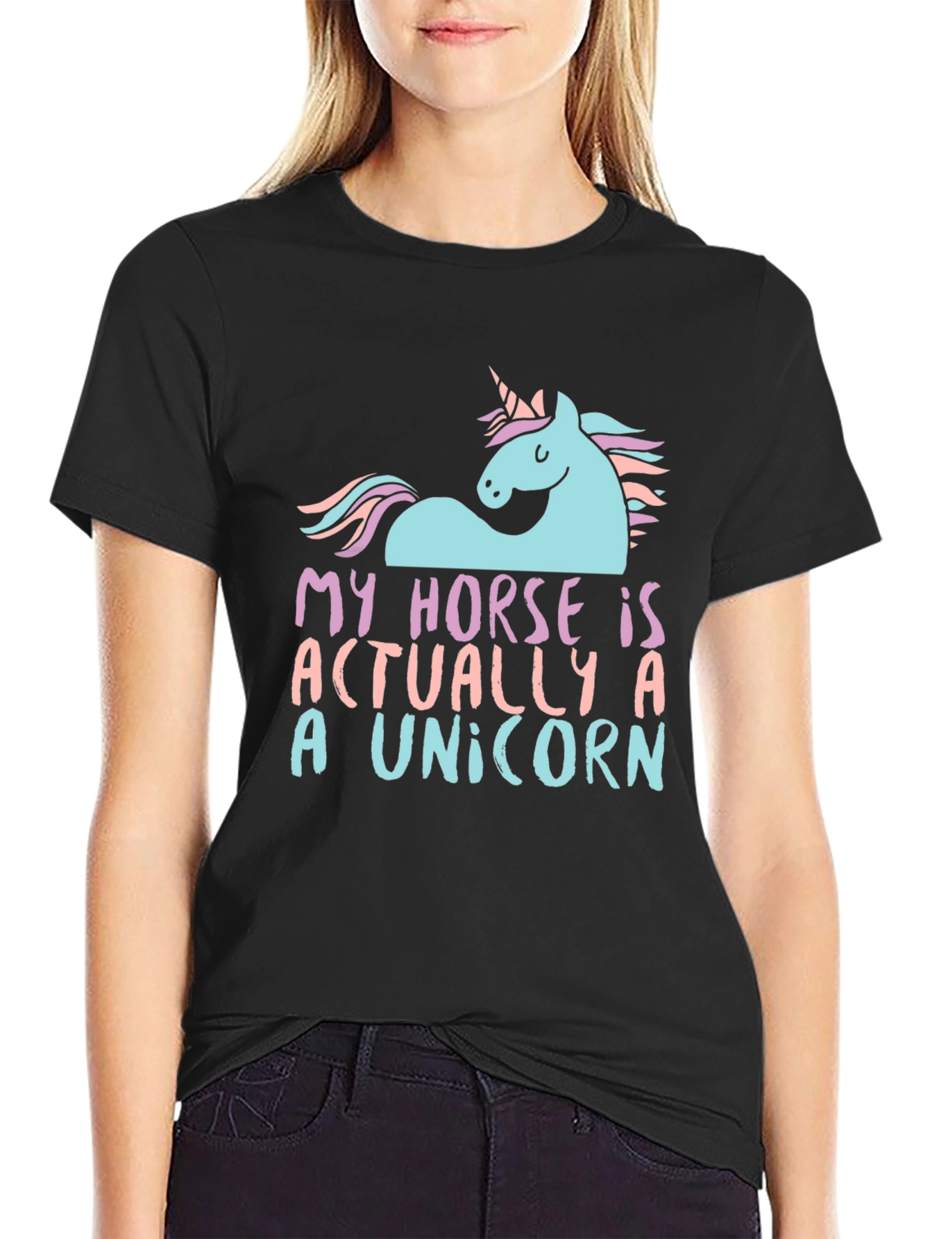 Black Unicorn Horse Graphic T-Shirt - Funny Novelty Tee view 2