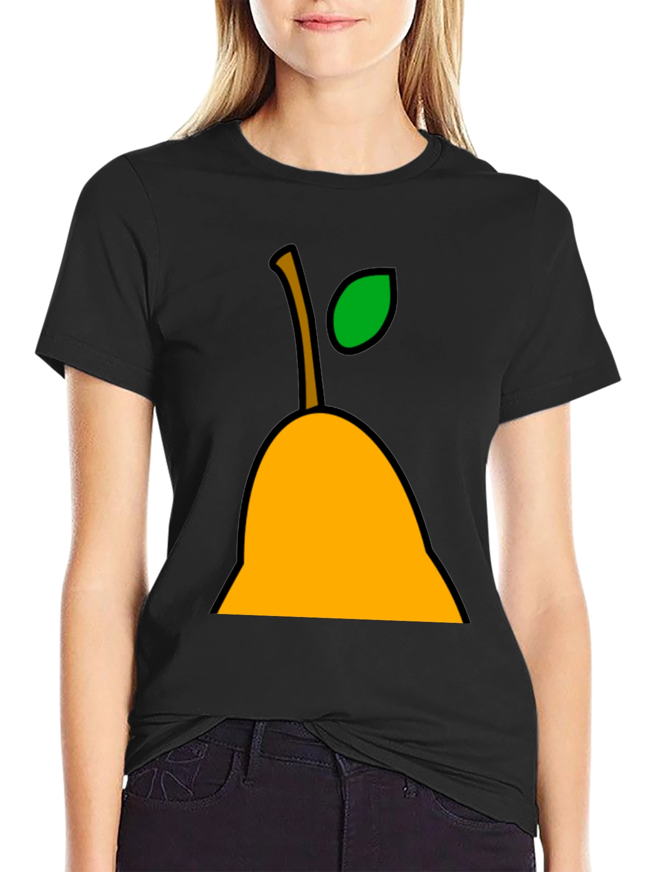 Black Pear Graphic Tee - Black Cotton Casual T-Shirt view 2