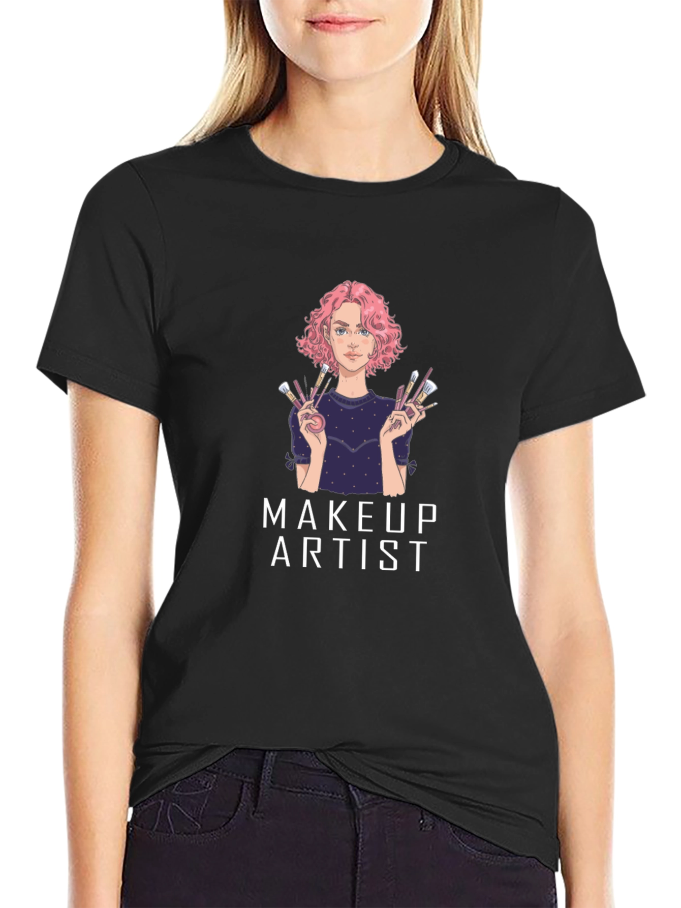 Black Makeup Artist Graphic T-Shirt - Unisex Cotton Tee view 2