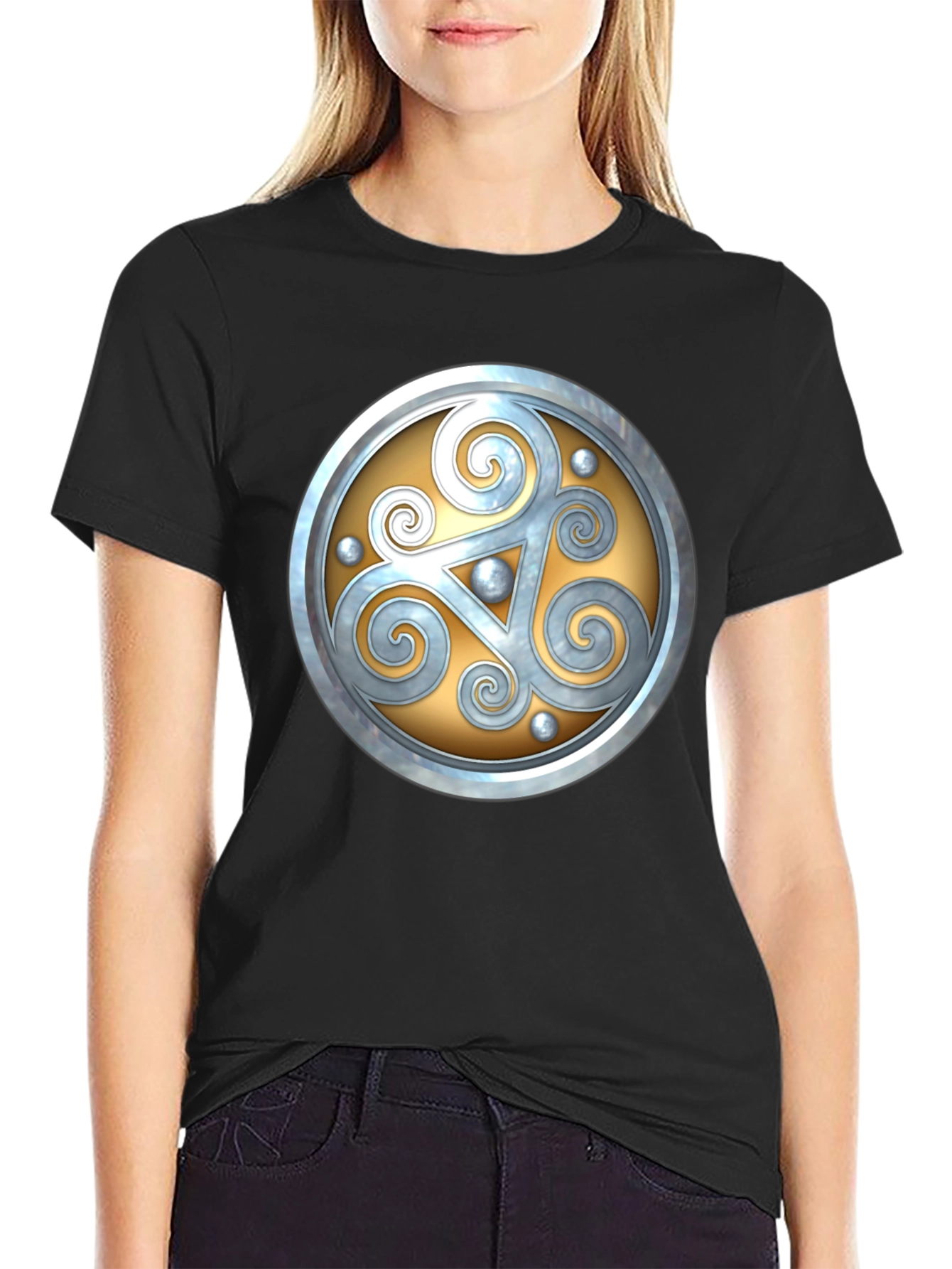 Black Celtic Shield Graphic Tee - Stylish Black Cotton T-Shirt view 2
