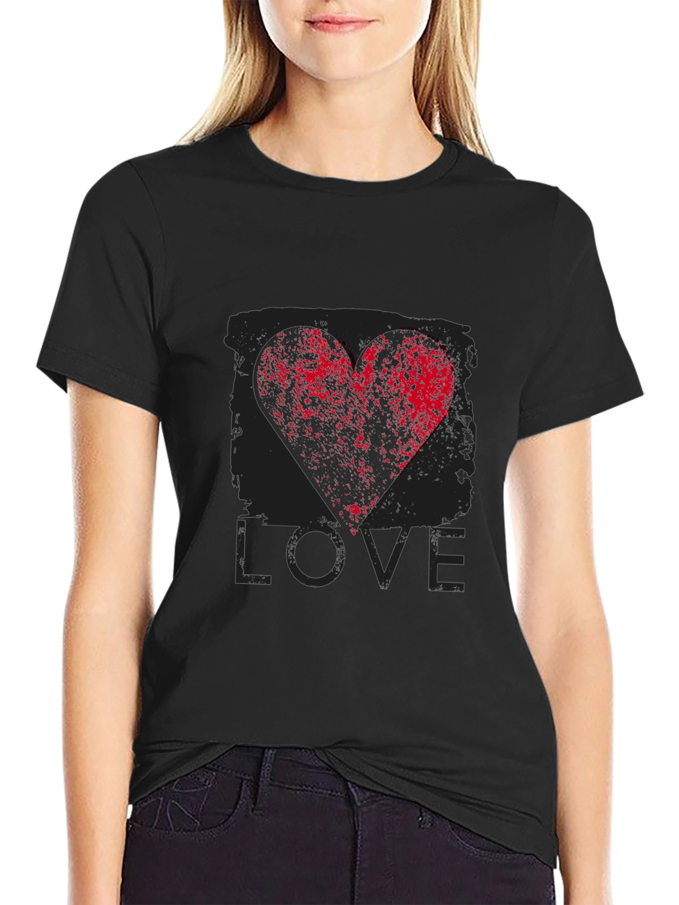 Black Men's Black LOVE Heart Graphic T-Shirt view 2