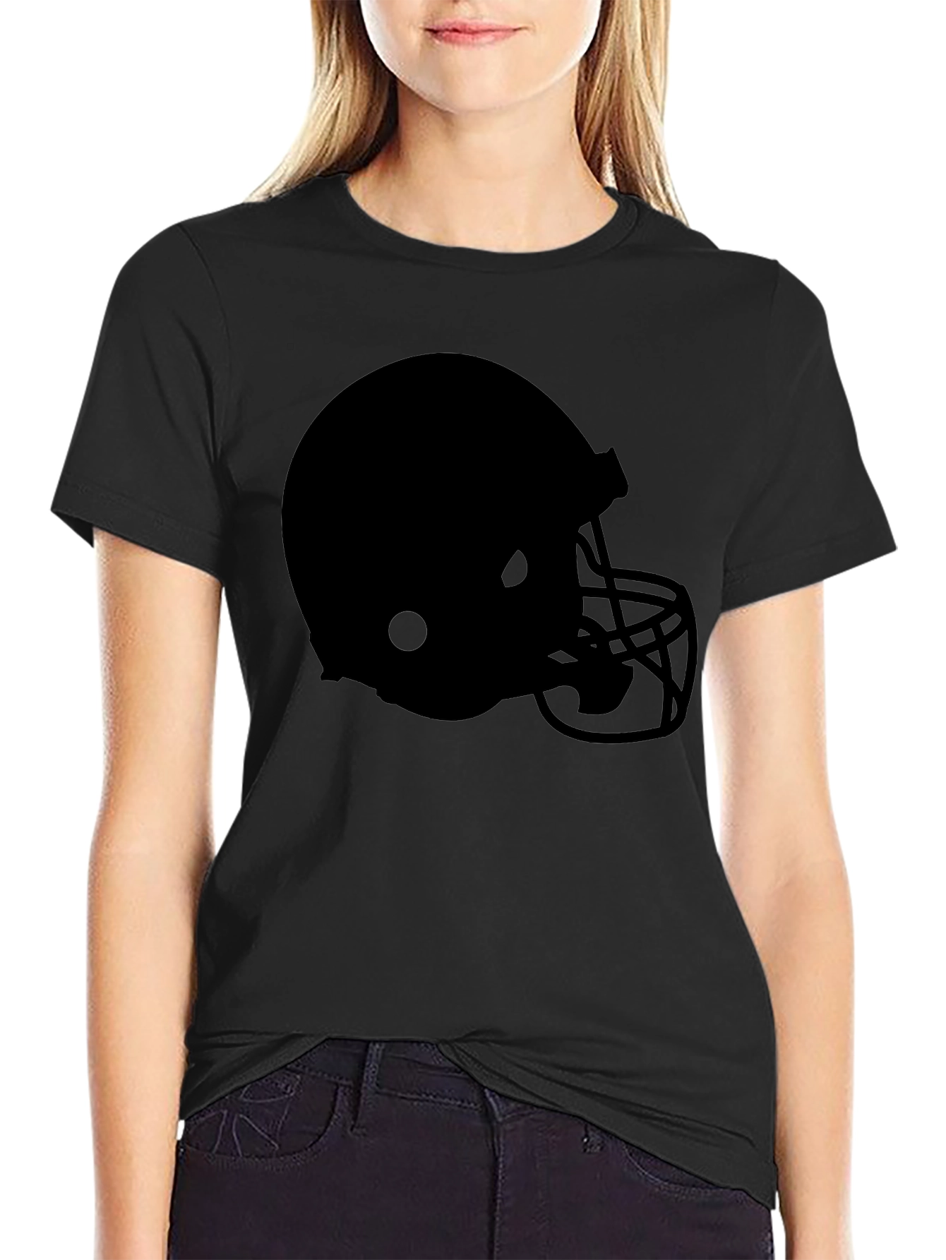 Black Black Football Helmet Graphic Tee - Sports Fan Apparel view 2